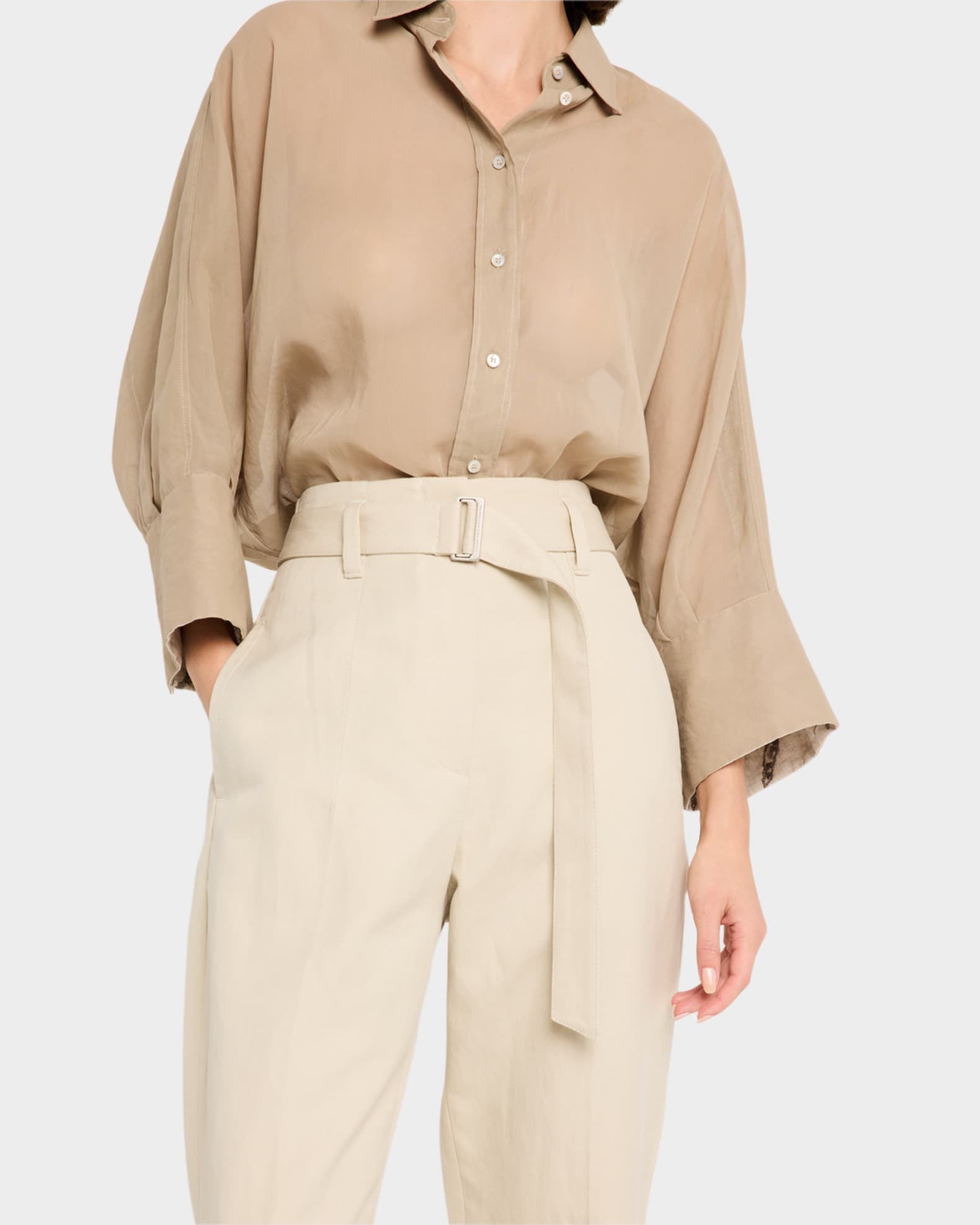 Brunello Cucinelli Cotton Gabardine Belted Straight-Leg Brunello Cucinelli Cotton Gabardine Belted Straight-Leg