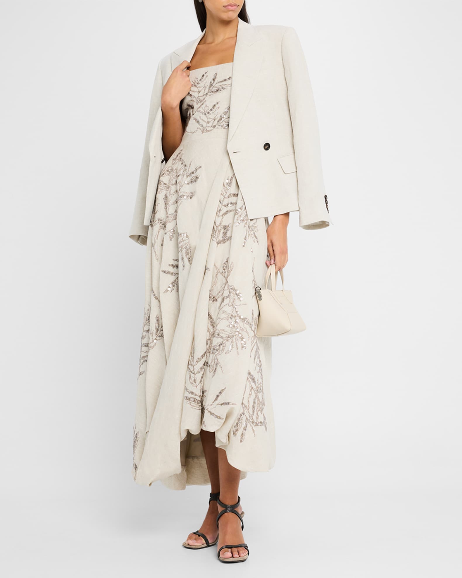 超人気ブティック Embroidered Herbarium Cucinelli Brunello Linen Midi Bubble Tops