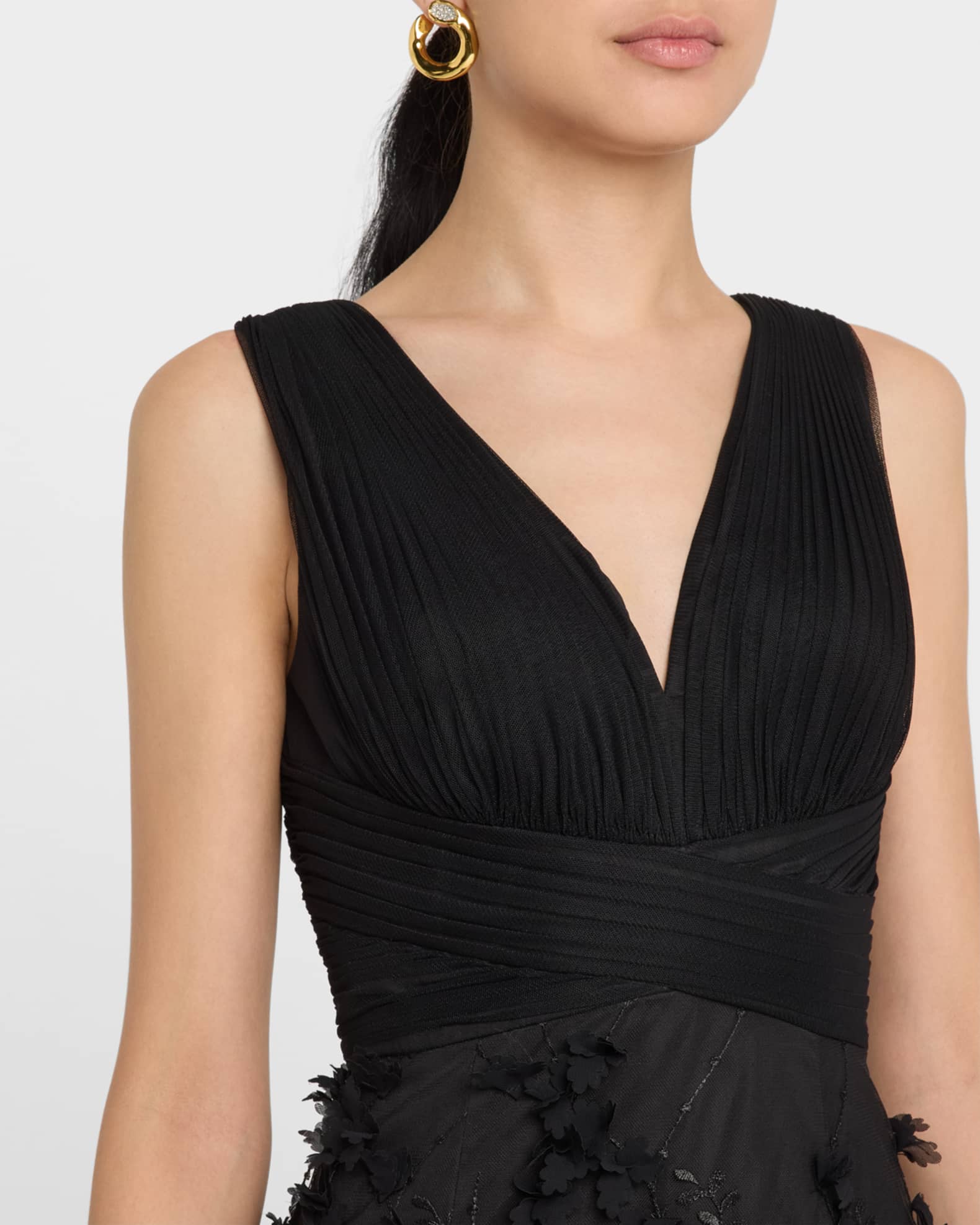 Aidan ドレス Aidan Mattox Floral Embroidered Mesh V-Neck Sleeveless A