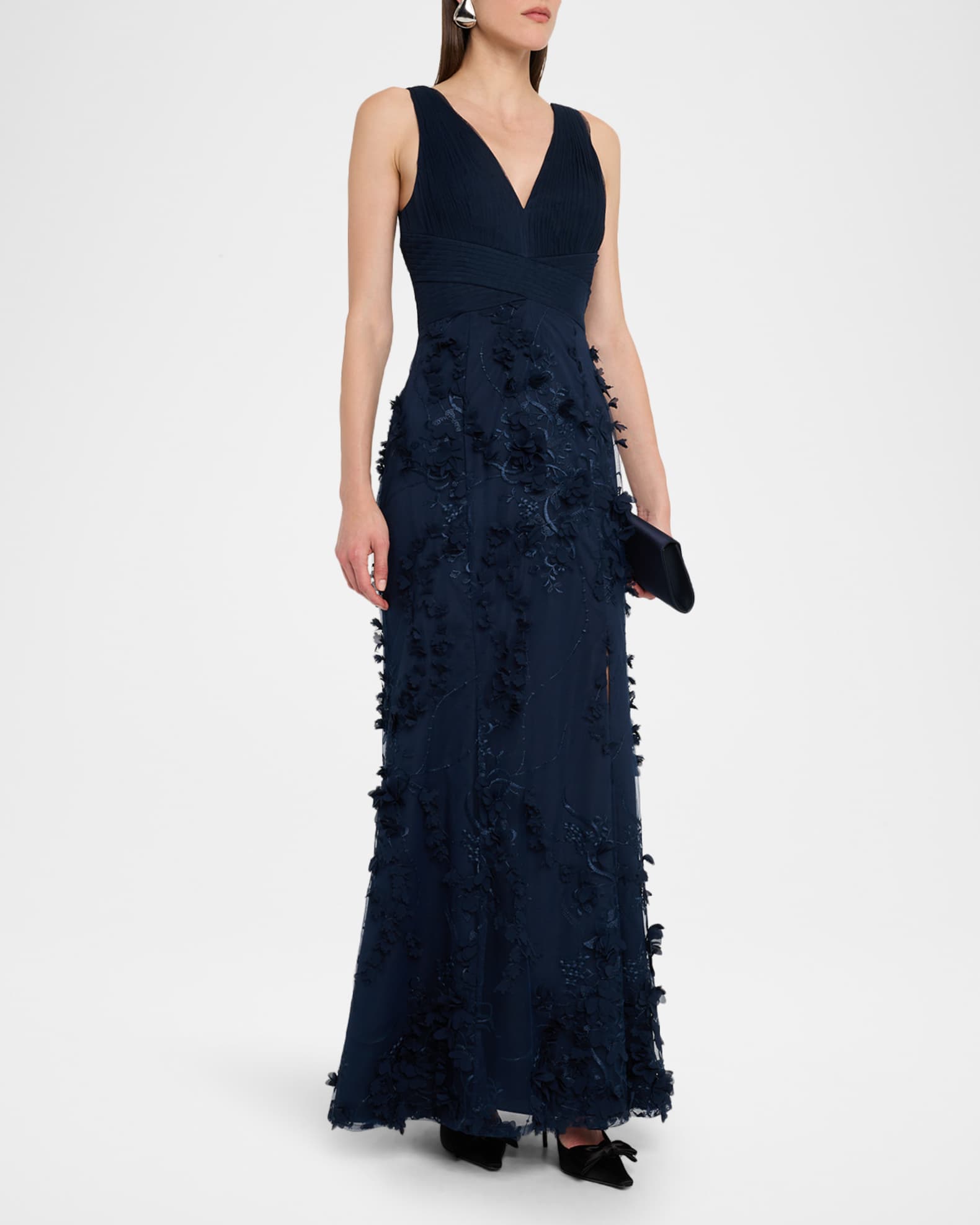 Aidan Mattox Embroidered Floral Applique Gown | Neiman Marcus