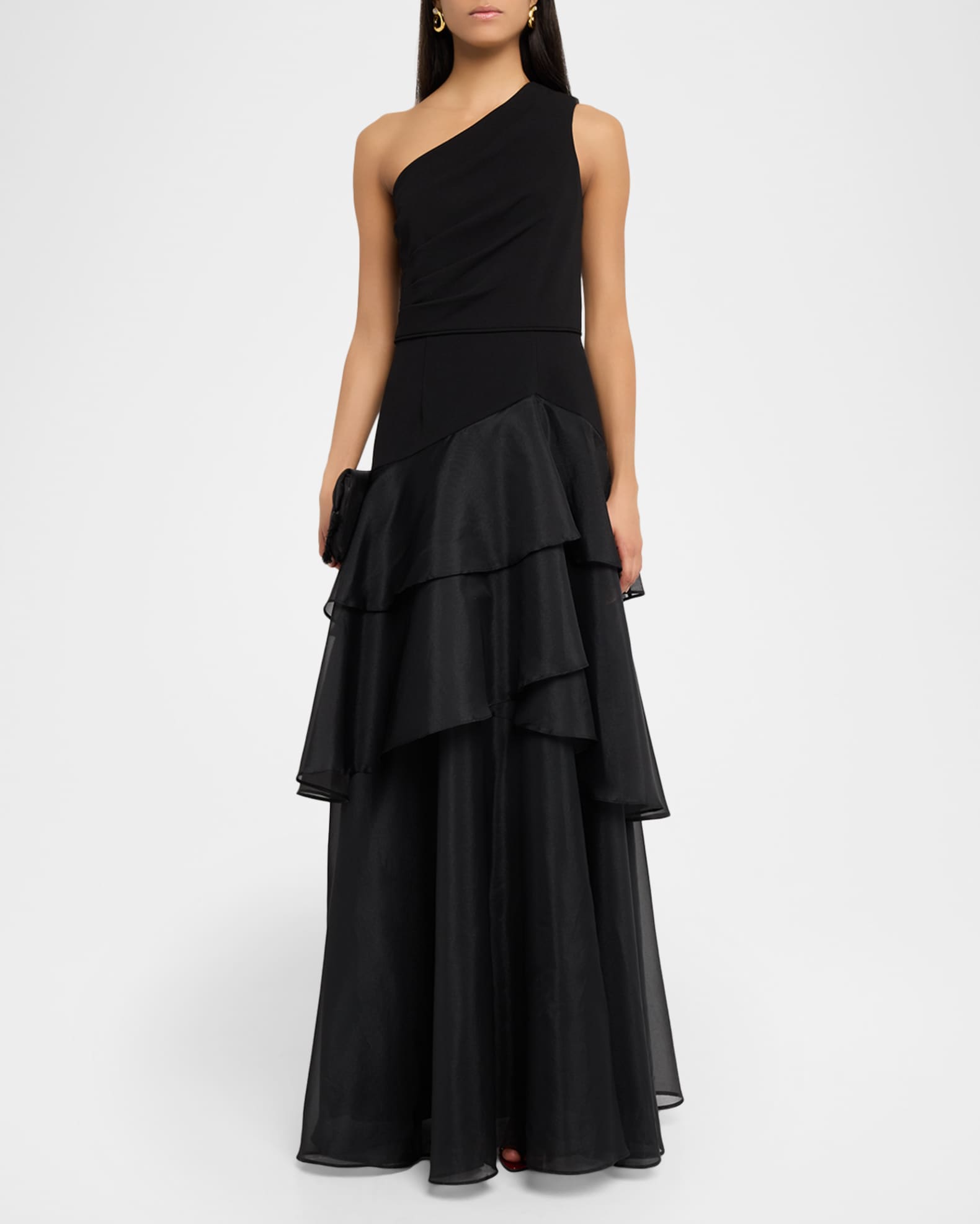 Aidan Mattox One-Shoulder Ruffle Tiered Gown | Neiman Marcus