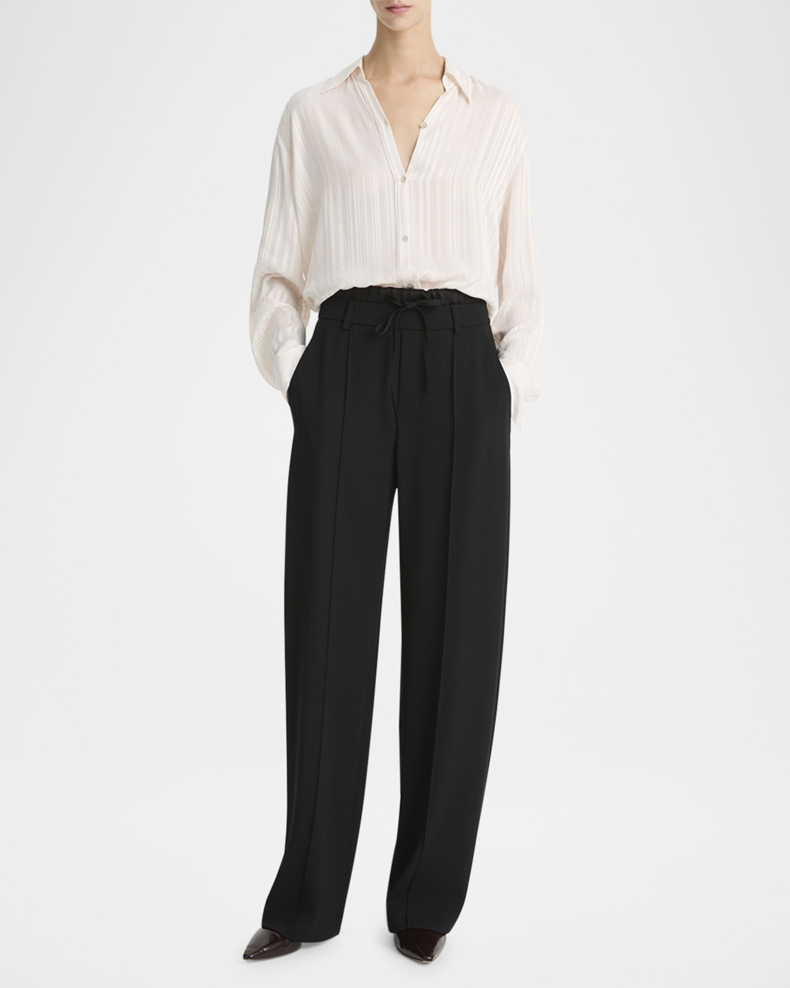 Pintuck Double Waistband High-Rise Pants 1