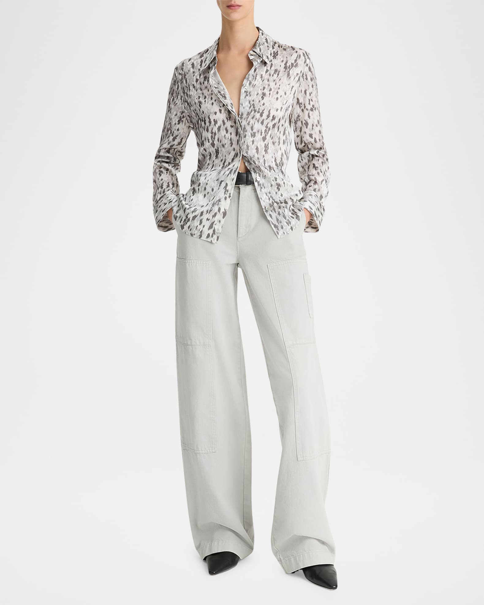 Abstract-Print Silk Satin Shirt 1