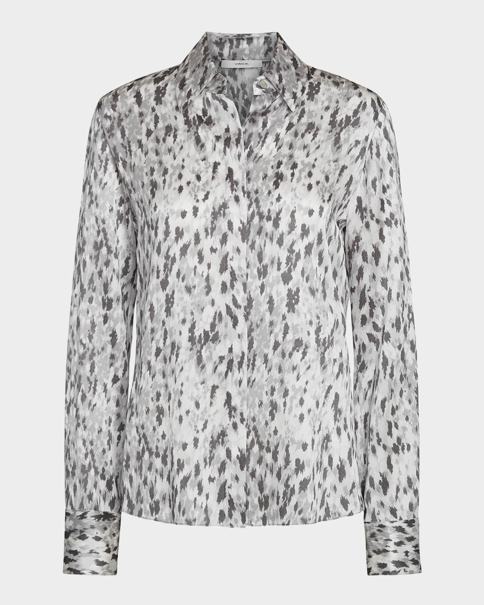 Abstract-Print Silk Satin Shirt 0