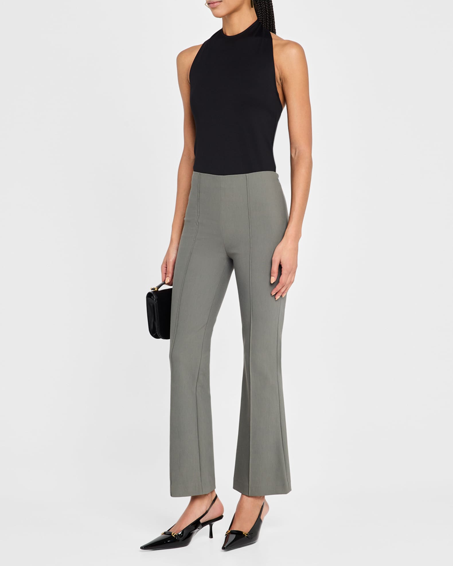 Cropped Flare-Leg Pintuck Pants 1