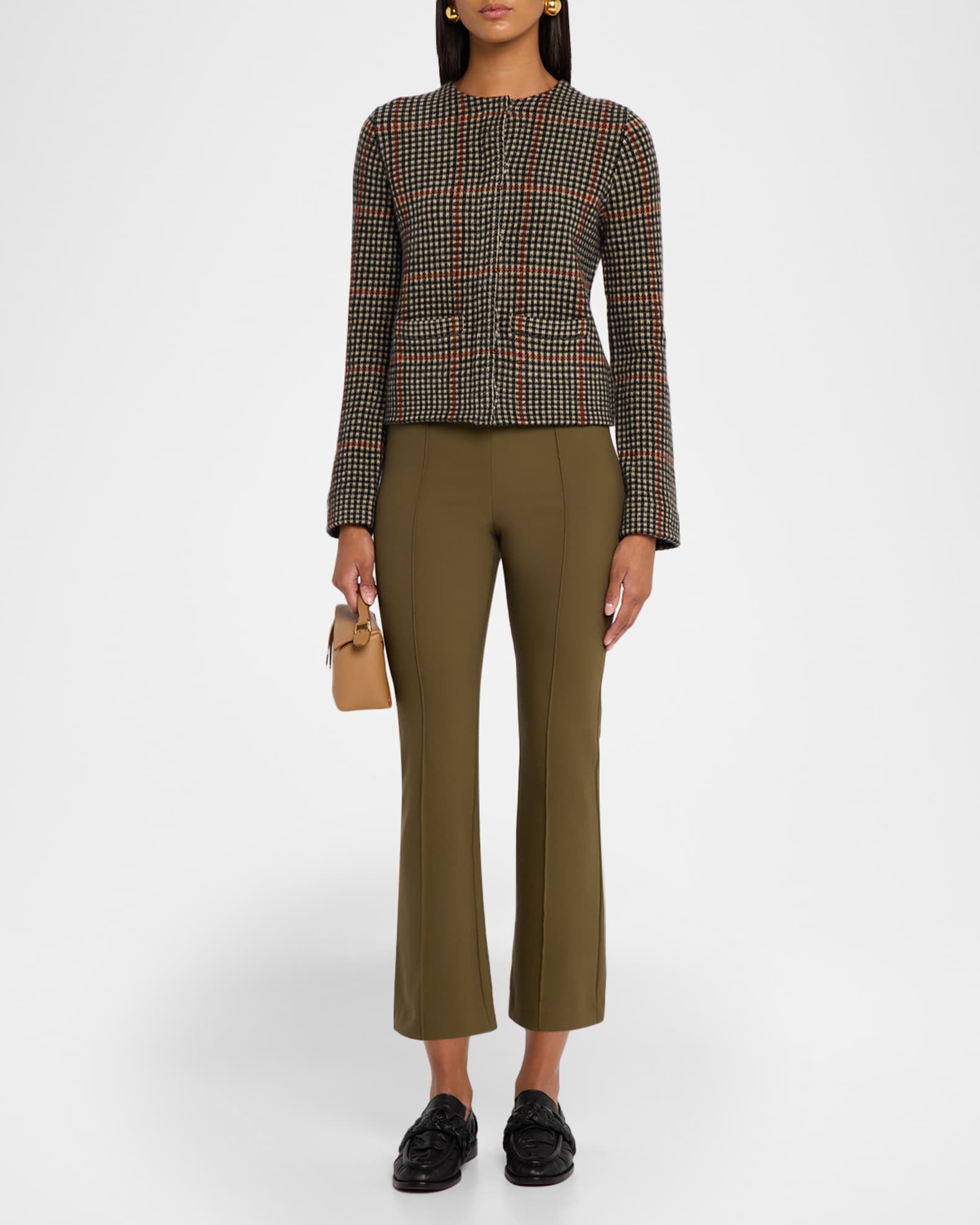 Cropped Flare-Leg Pintuck Pants | Neiman Marcus