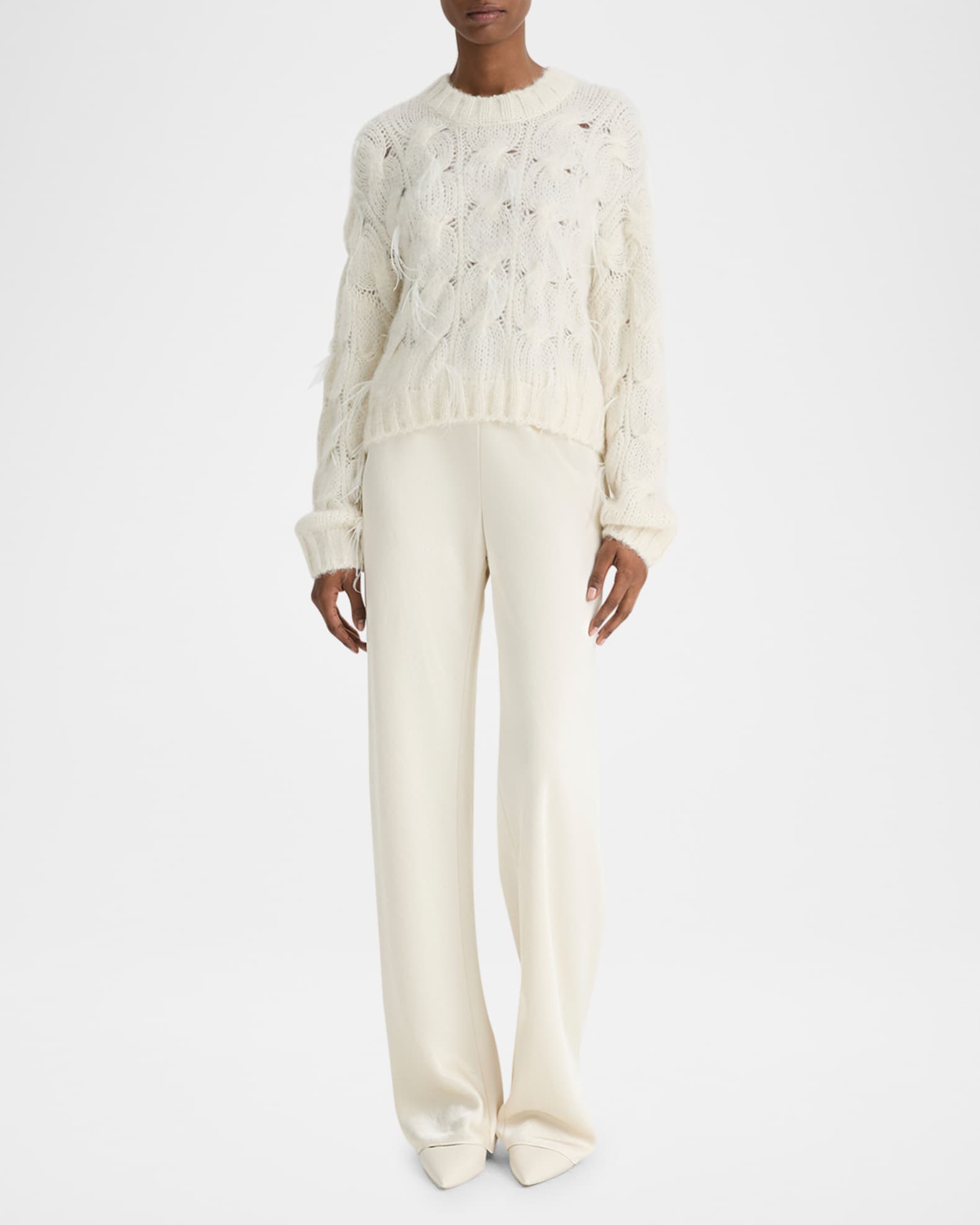 Feather Embellished Cable-Knit Sweater 1