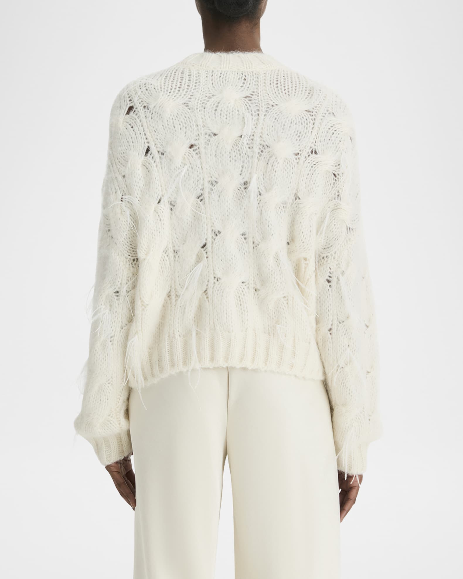 Feather Embellished Cable Knit Sweater