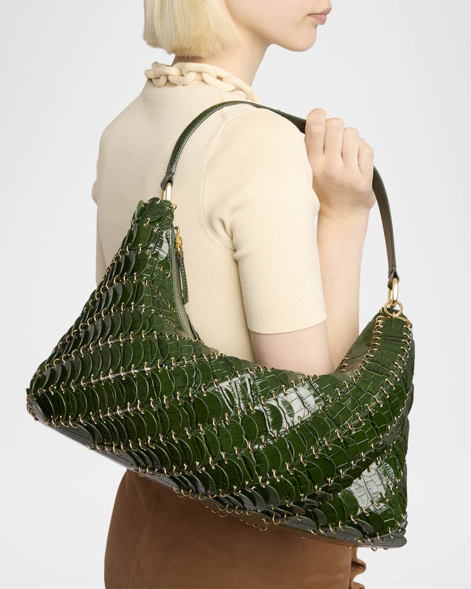 Sac a Main Disc Croc-Embossed Leather Shoulder Bag 1