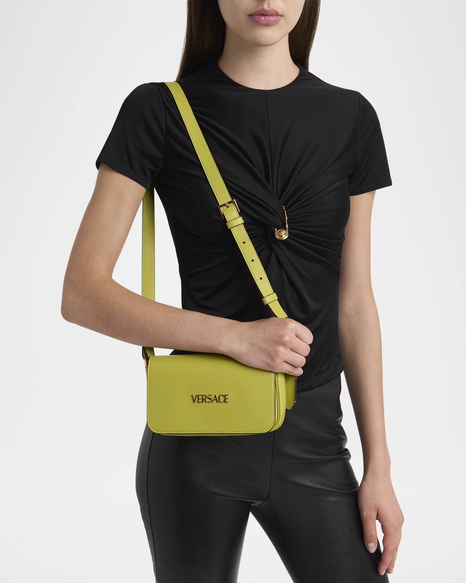 Versace Tag Mini Flap Leather Shoulder Bag | Neiman Marcus