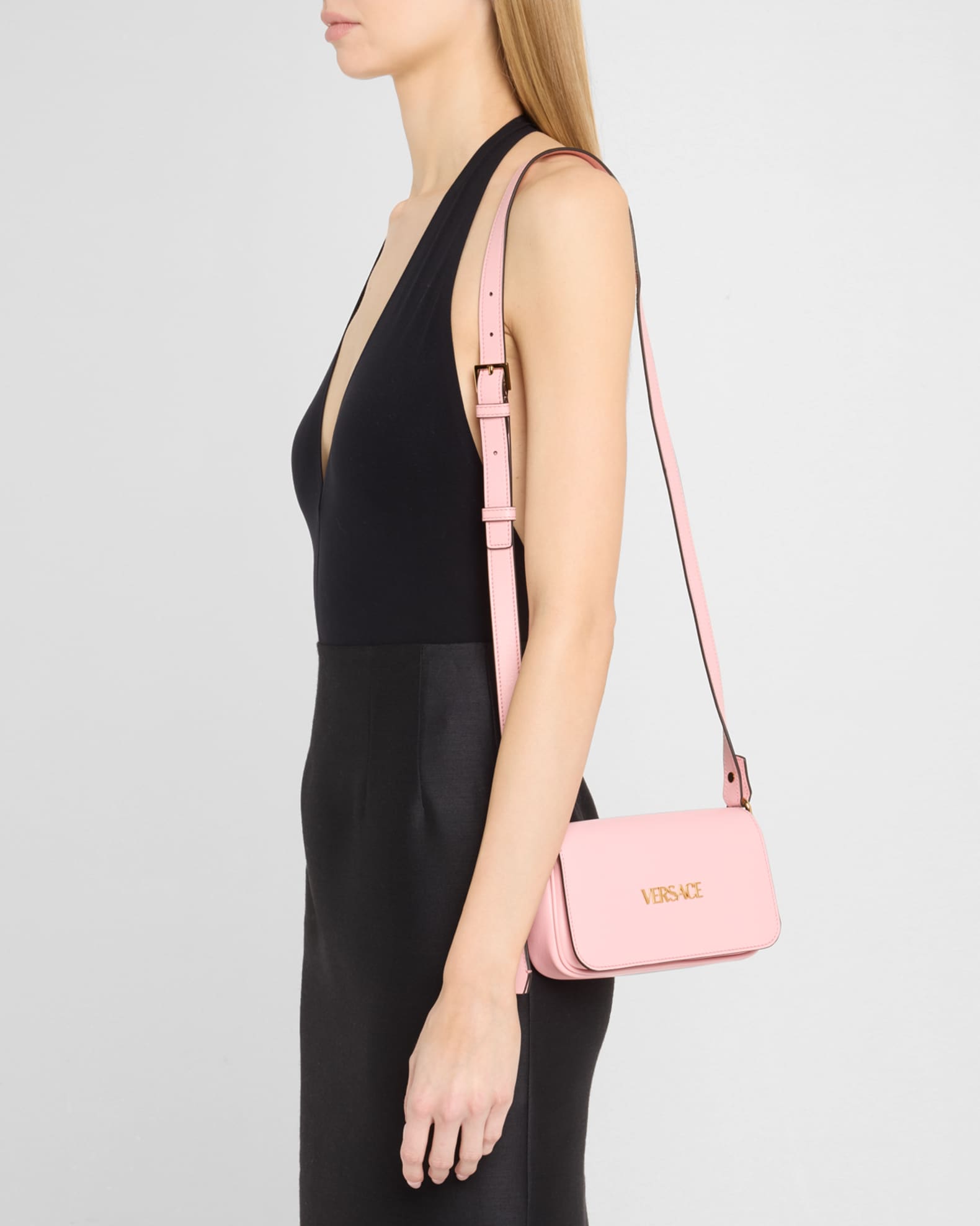 Versace Tag Mini Flap Leather Shoulder Bag | Neiman Marcus