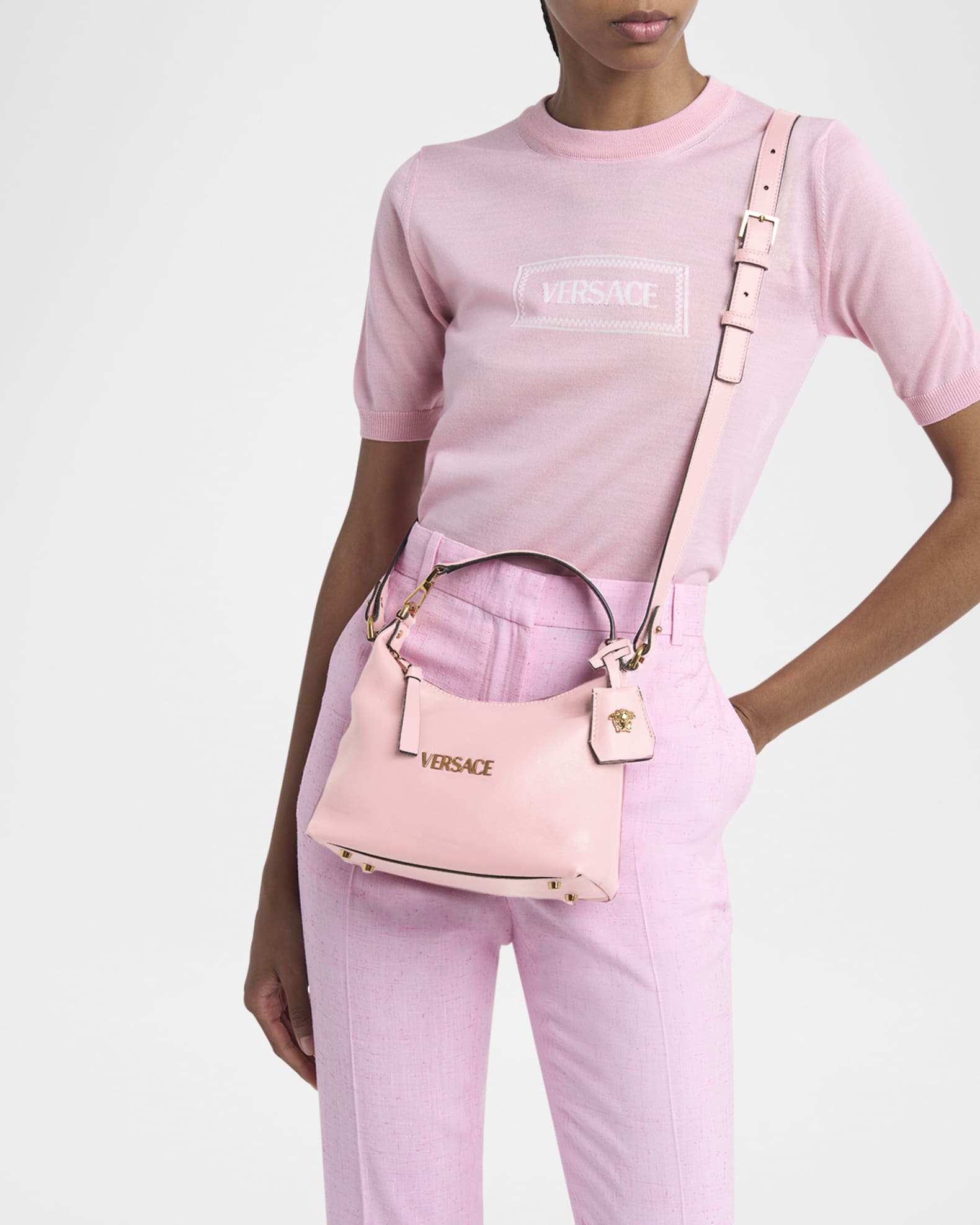 Versace Versace Tag Zip Leather Crossbody Bag | Neiman Marcus
