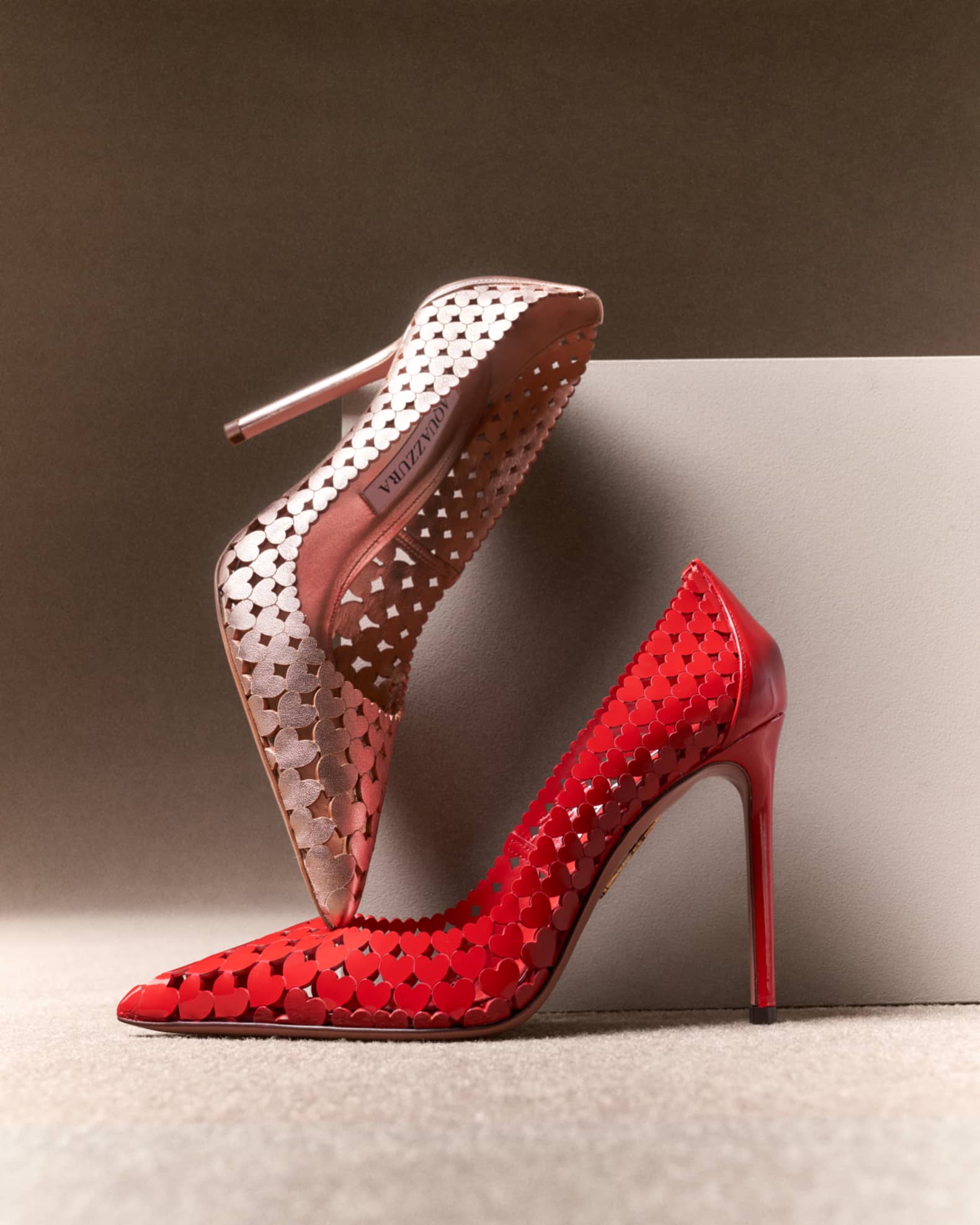 Amourose Patent Heart Stiletto Pumps