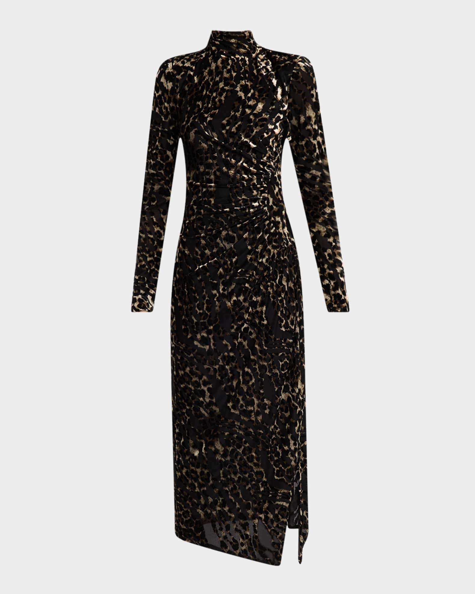 Eveline Leopard Mock Neck Midi Dress