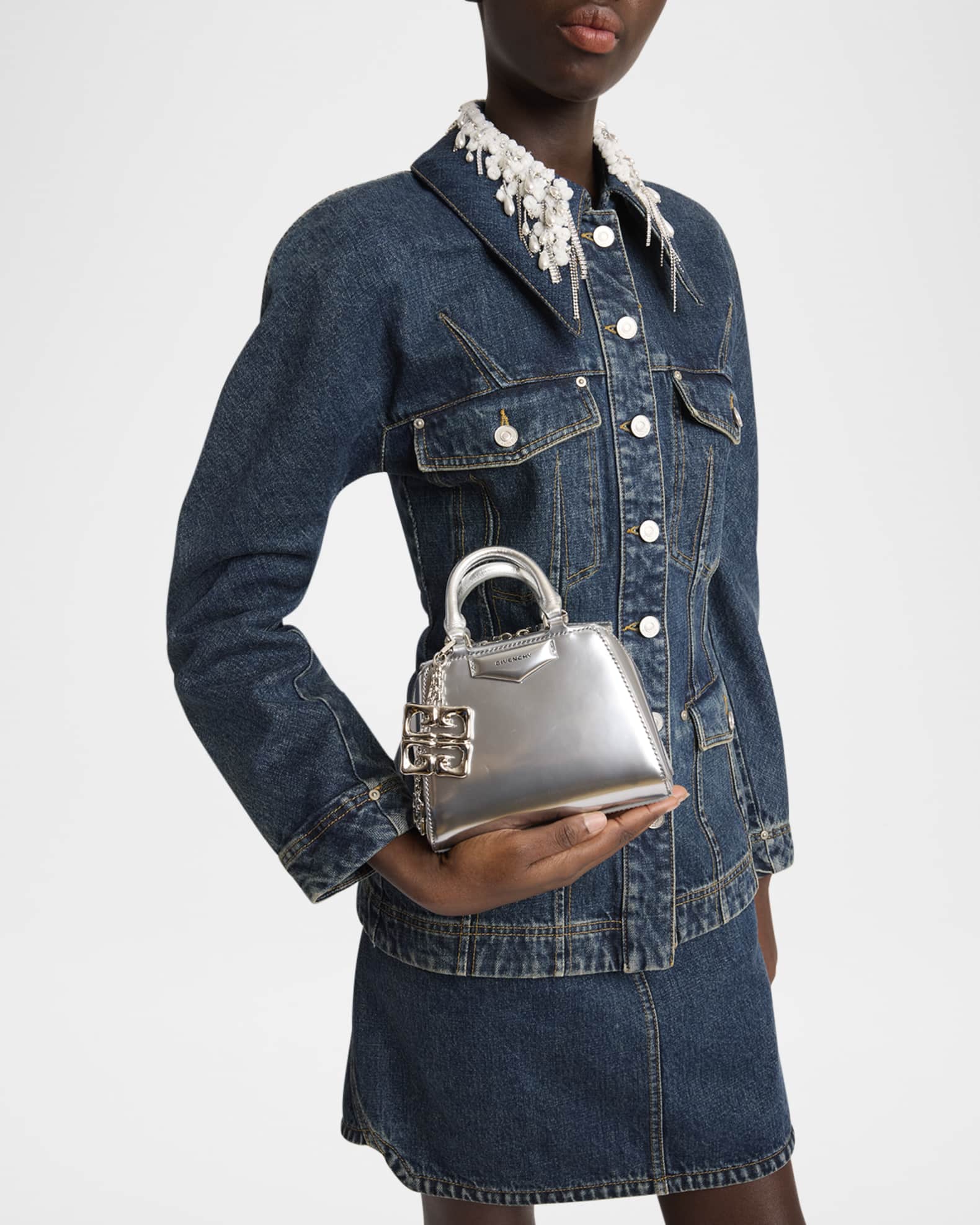 Antigona Nano Cube Crossbody Bag in Metallic Leather  1