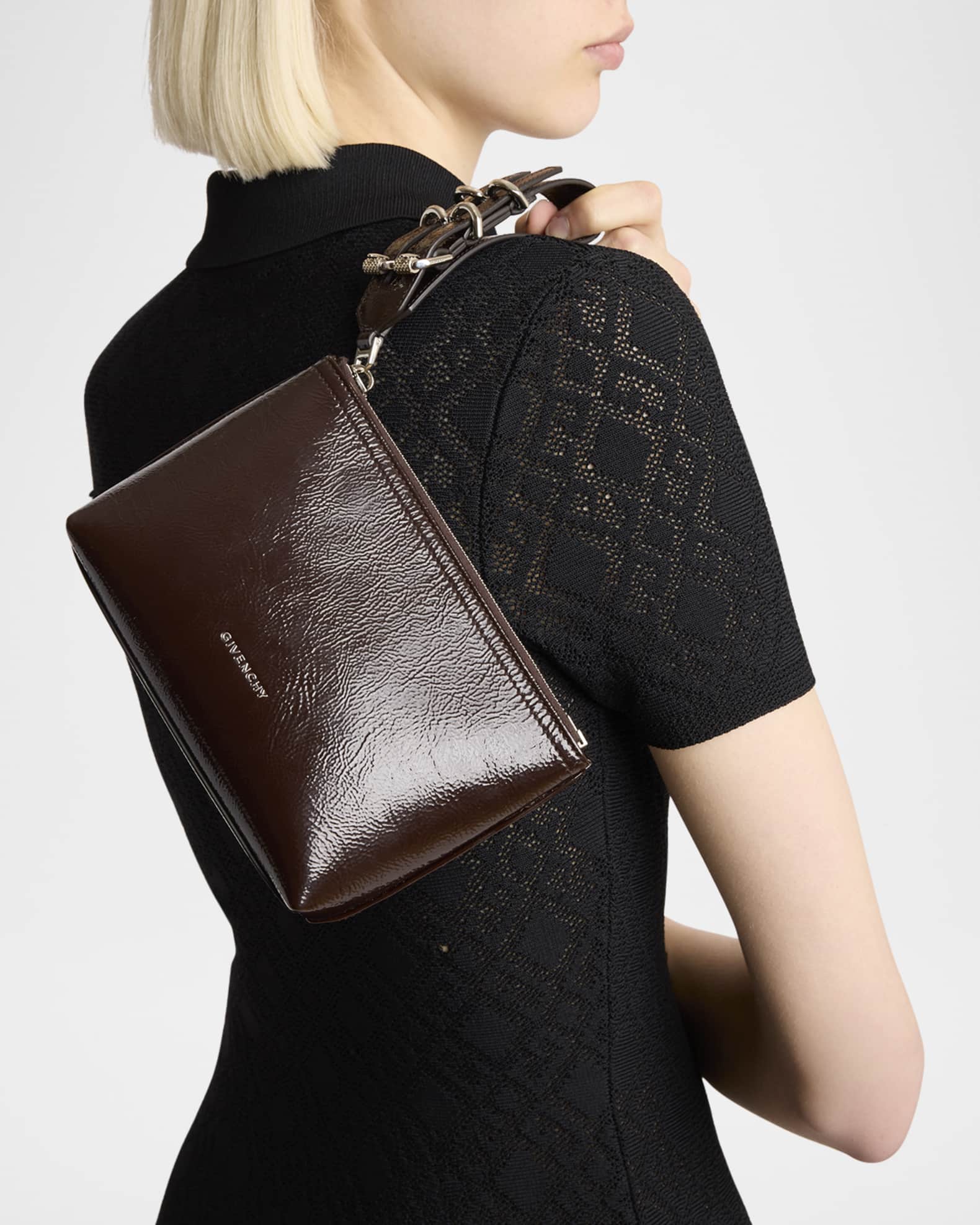 Voyou Small Pouch Bag in Shiny Crinkled Leather 1
