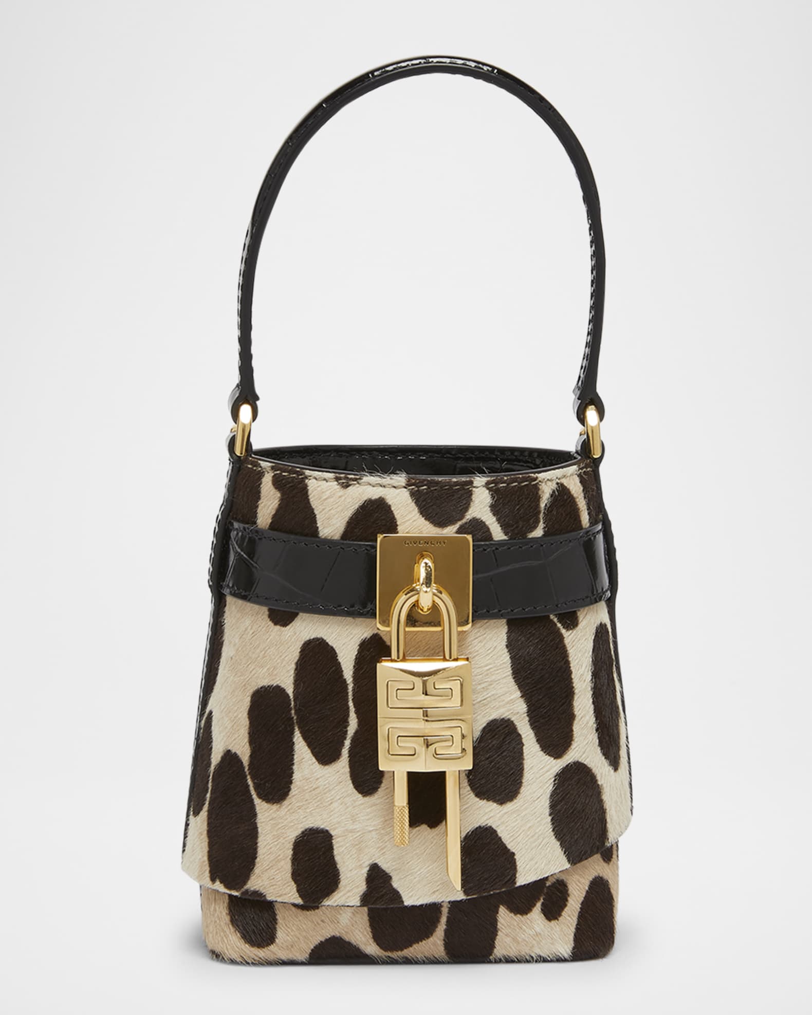 Shark Micro Lock Bucket Bag in Leopard Calf Hair  0