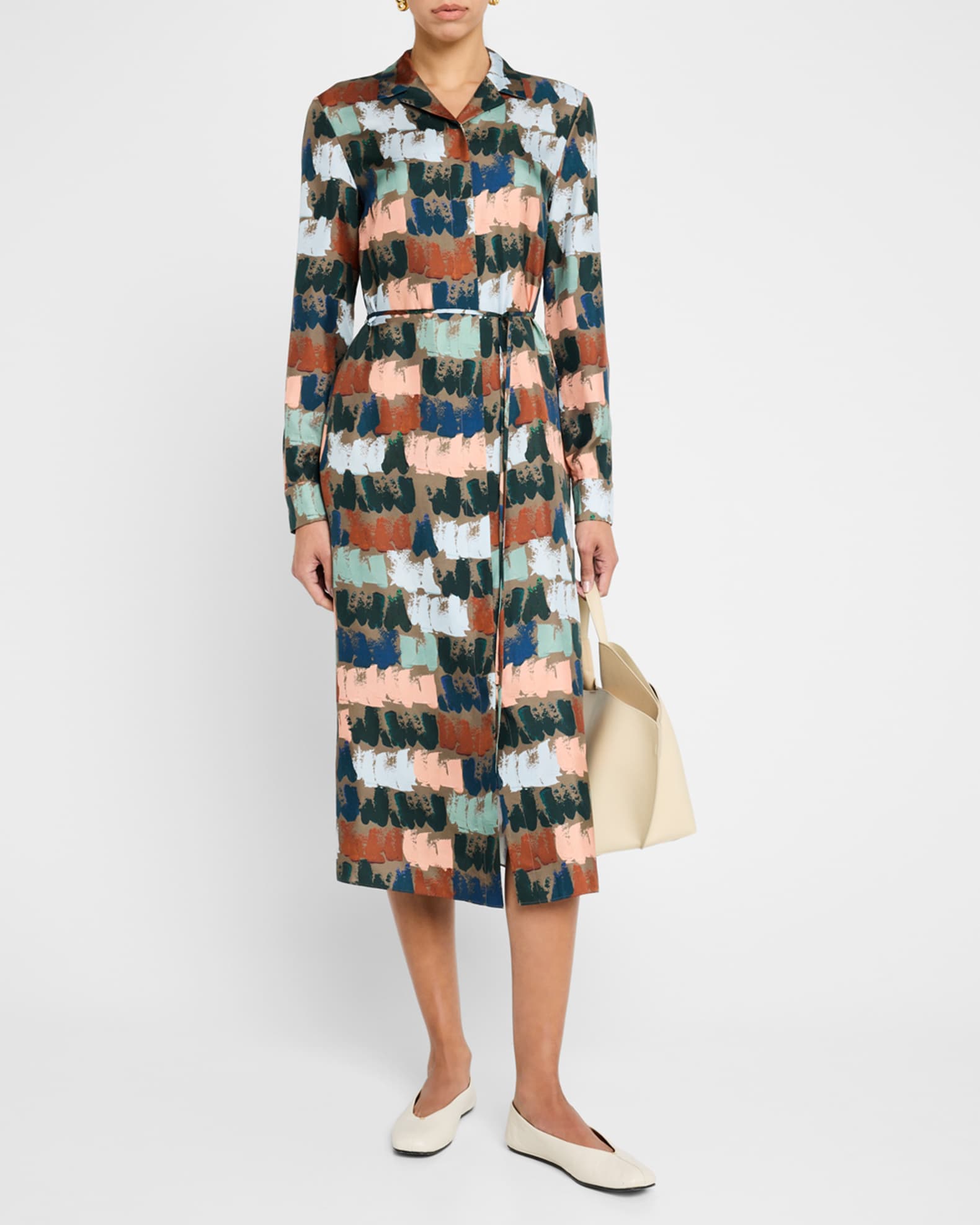 Paint Stroke-Print Silk Midi Shirtdress 1