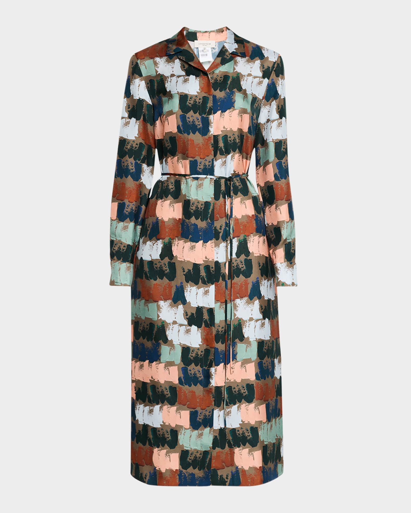 Paint Stroke-Print Silk Midi Shirtdress 0