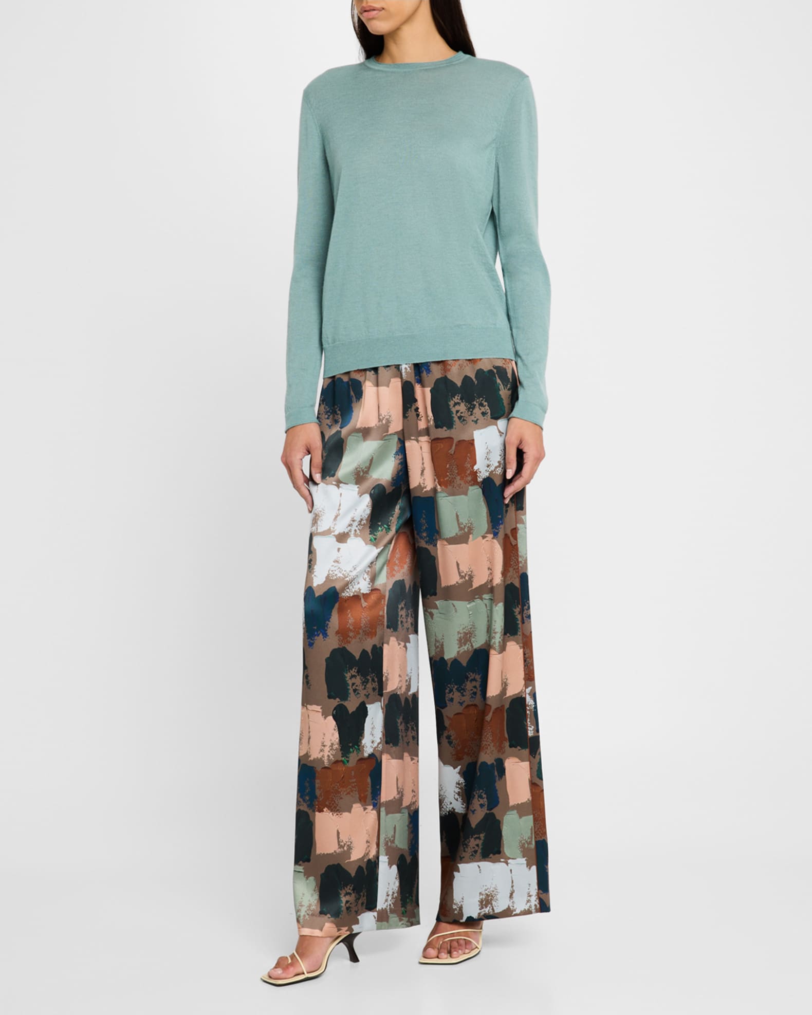 Riverside Paint Stroke-Print Silk Pants - Thumbnail 2