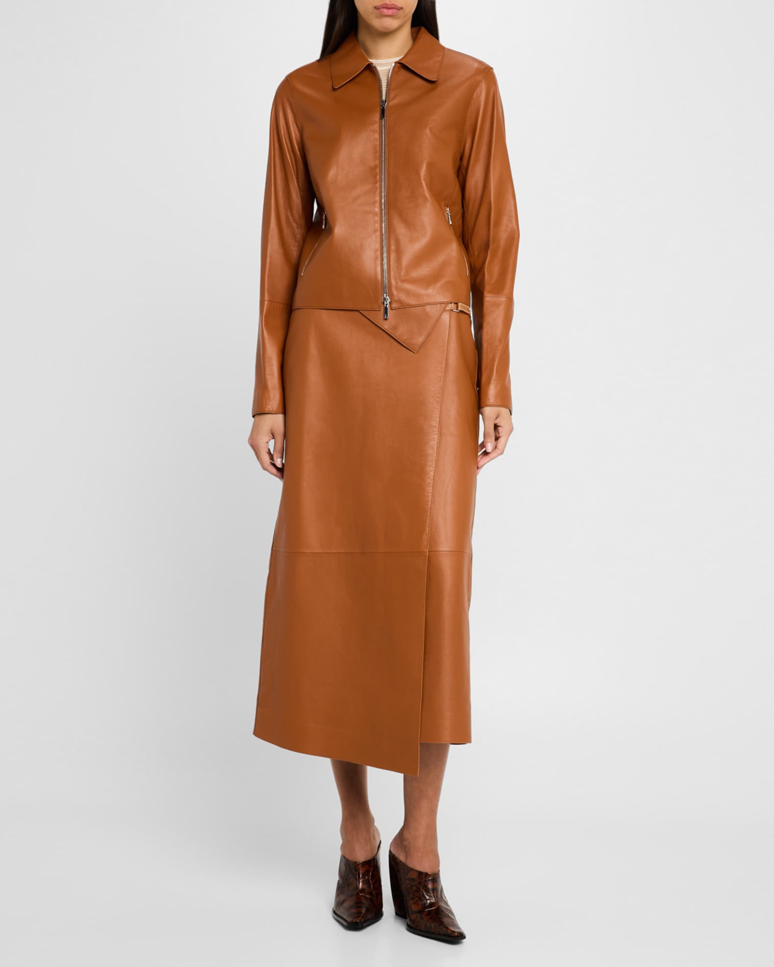 Lafayette 148 New York Zip-Front Leather Jacket | Neiman Marcus