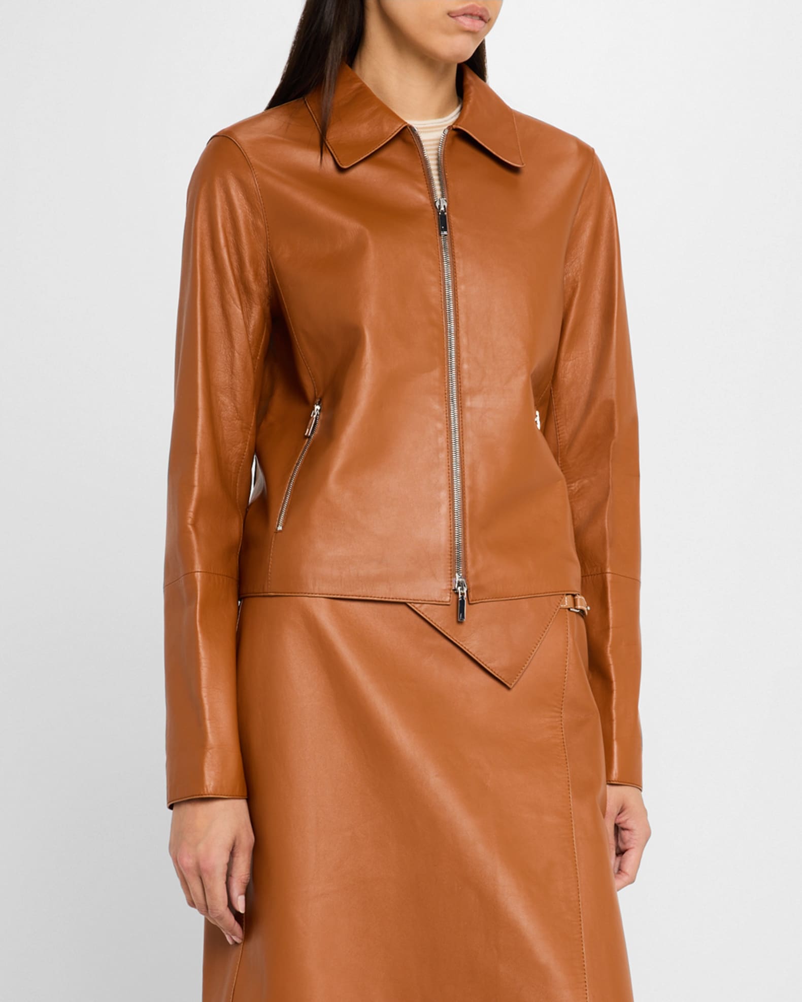 Lafayette 148 New York Zip-Front Leather Jacket | Neiman Marcus
