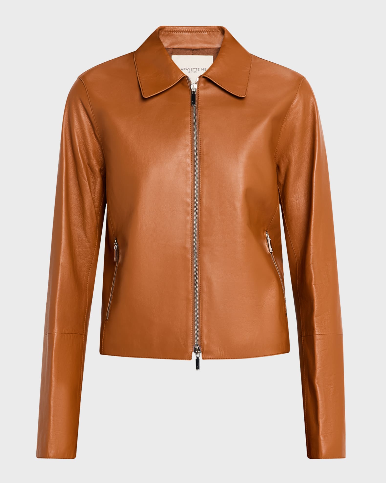 Lafayette 148 New York Nappa Lambskin Leather Zip Cropped Jacket Copper