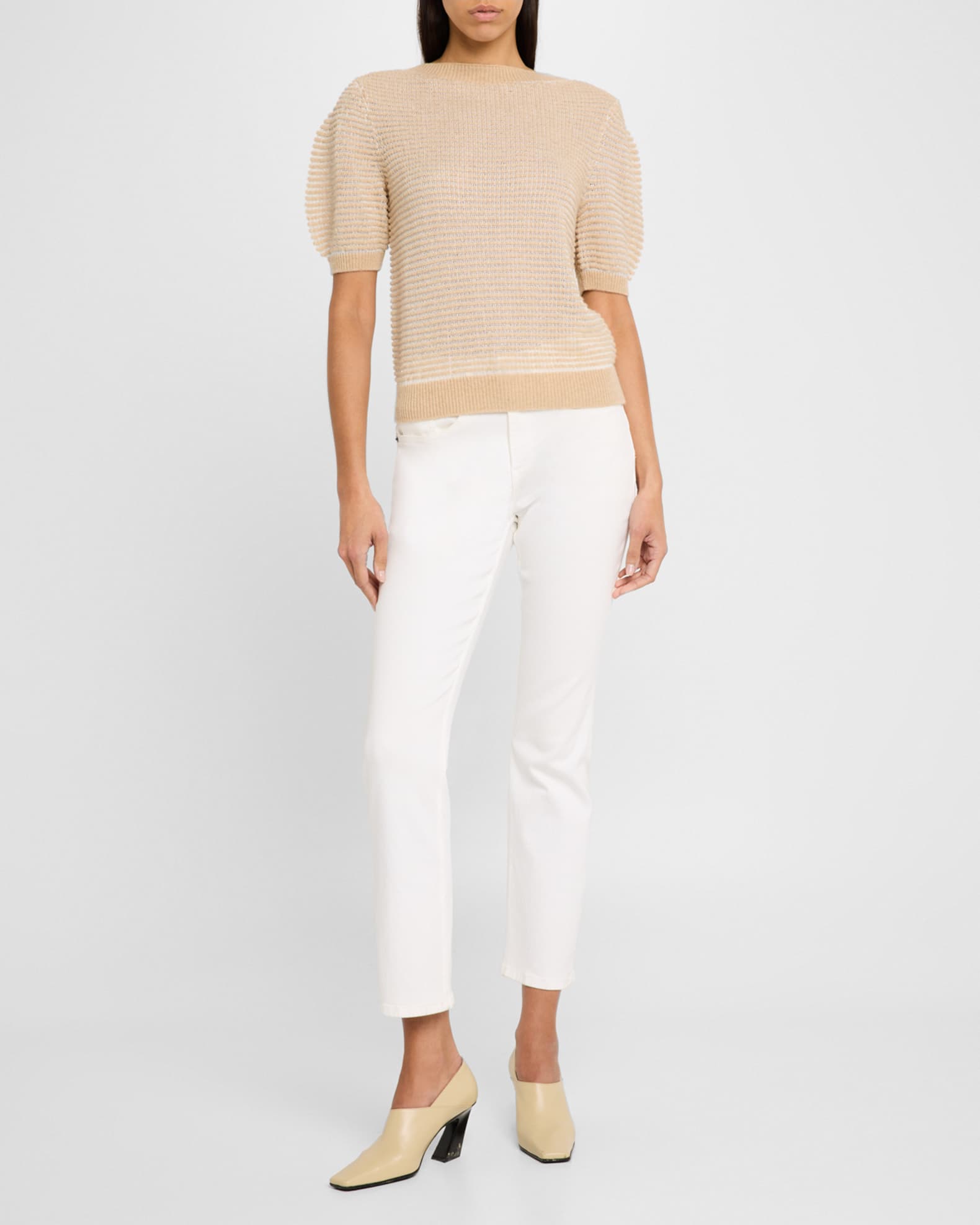 Puff-Sleeve Textured Stitch Sweater - Thumbnail 2