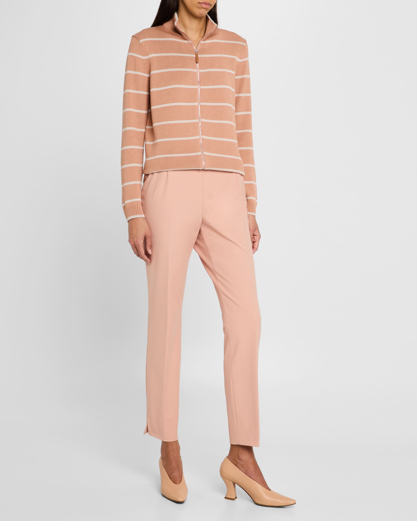 Striped Zip-Front Knit Jacket - Thumbnail 2