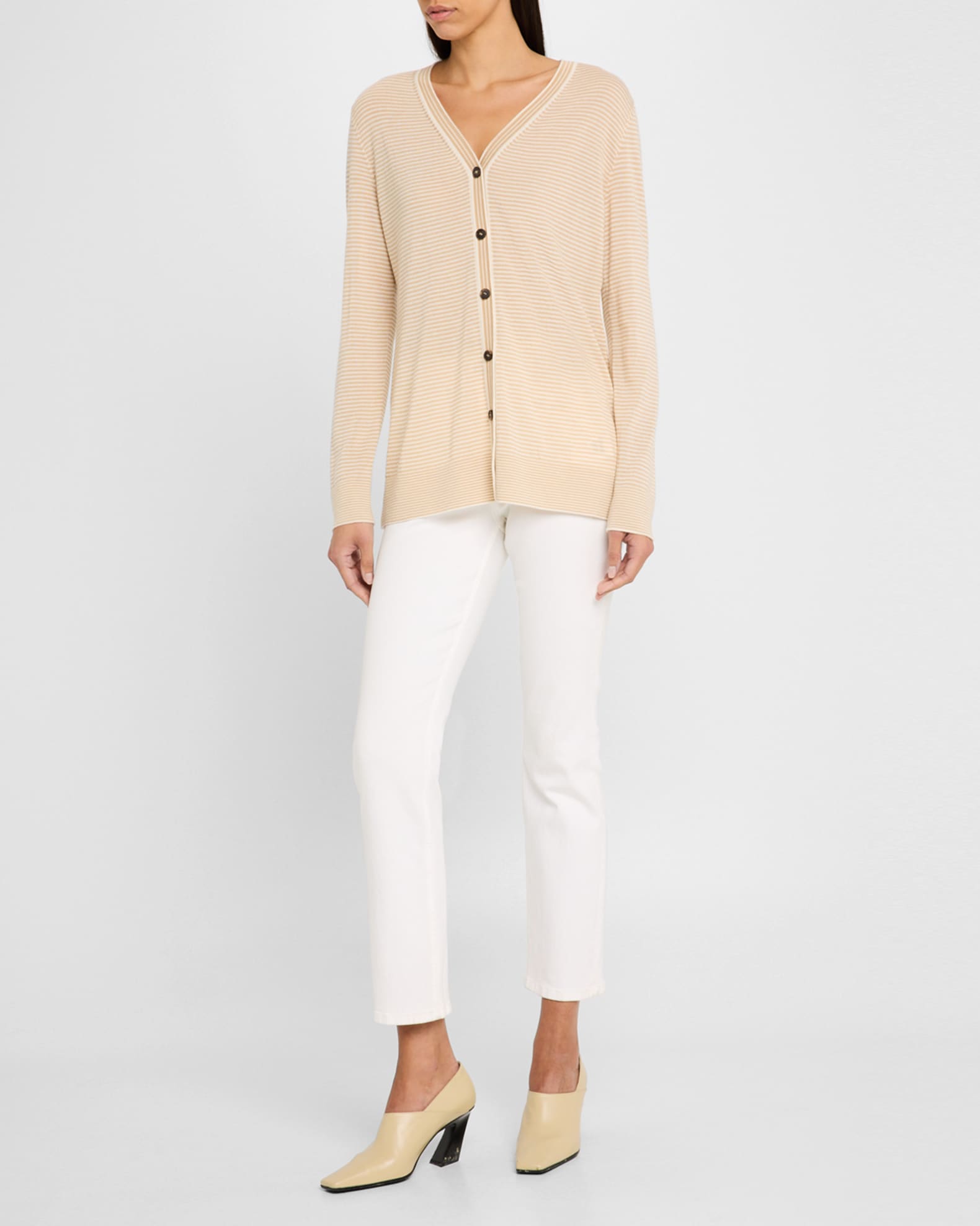 Striped Button-Down Cashmere Cardigan - Thumbnail 2