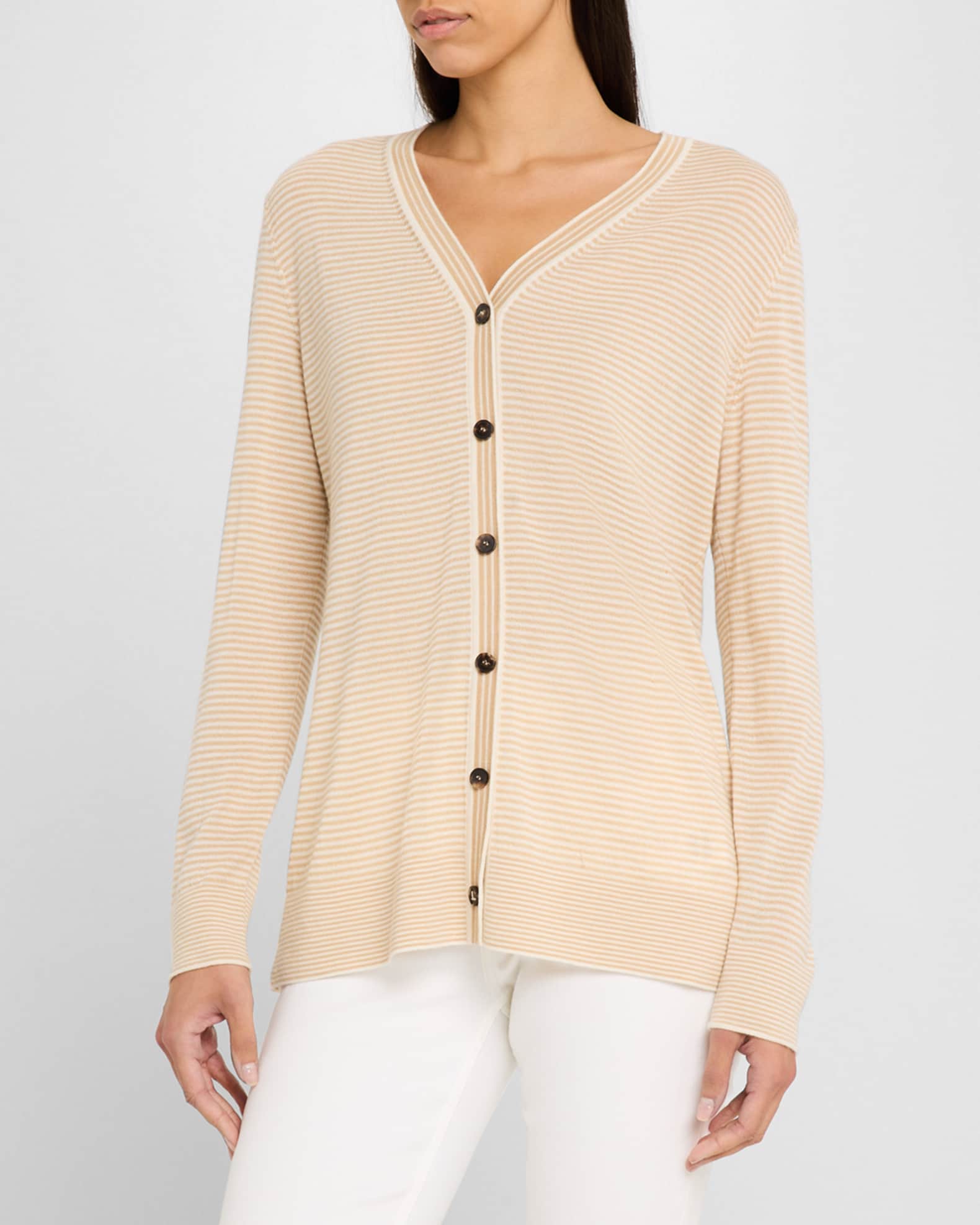 Lafayette 148 New York Striped Button Down Cashmere Cardigan Neiman Marcus