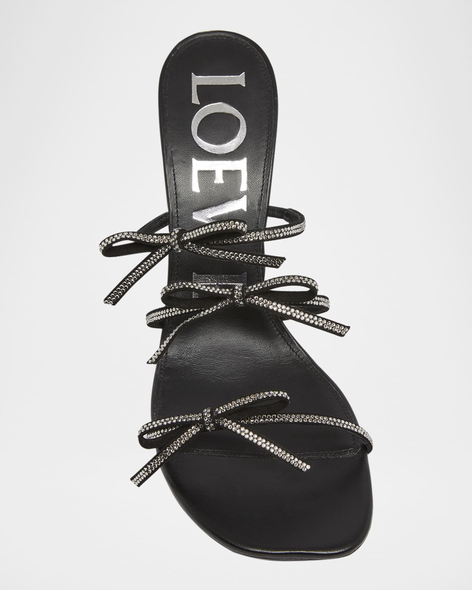 Loewe Petal Leather Crystal Bow Strappy Sandals | Neiman Marcus