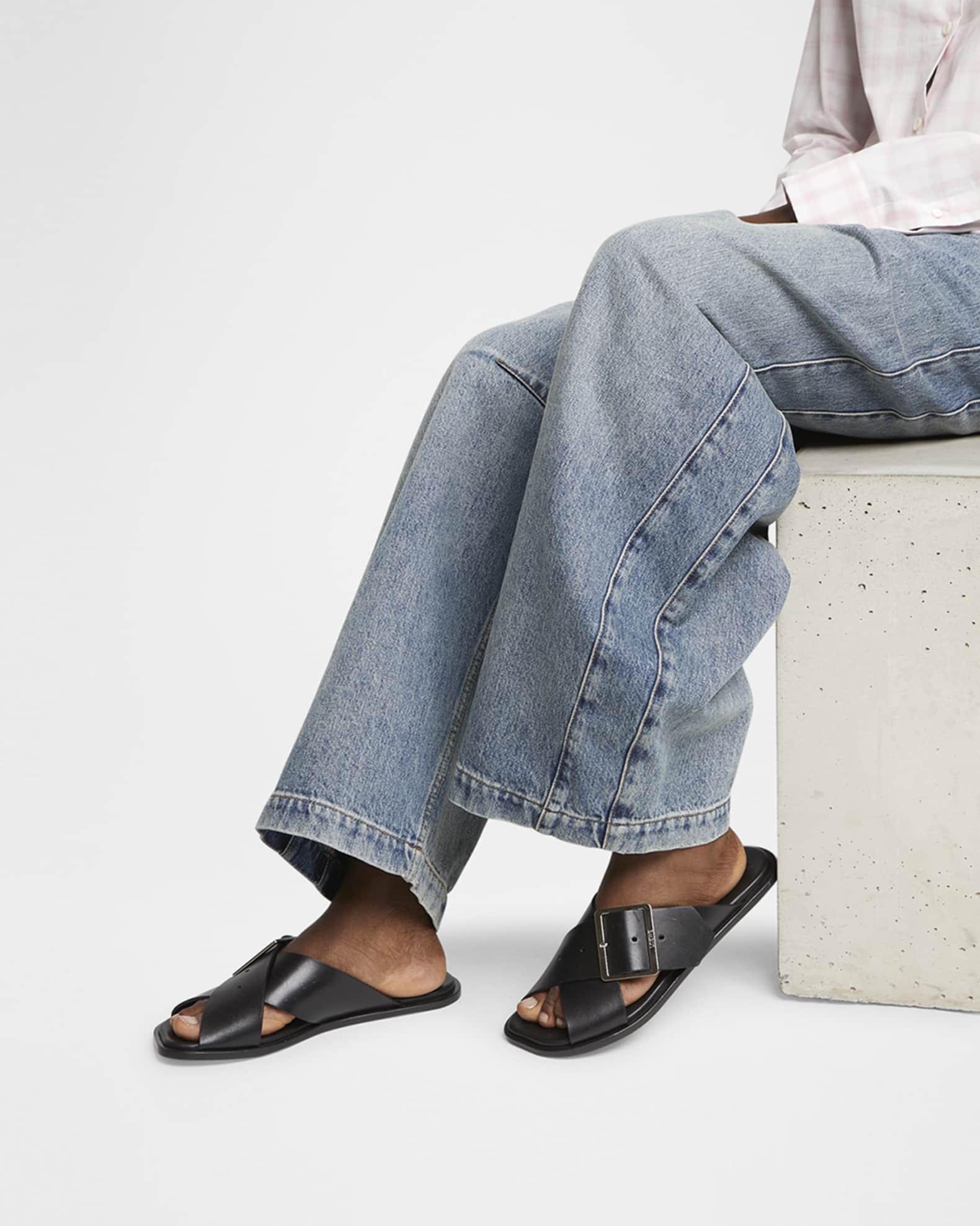 Loewe Petal Leather Crisscross Buckle Slide Sandals | Neiman