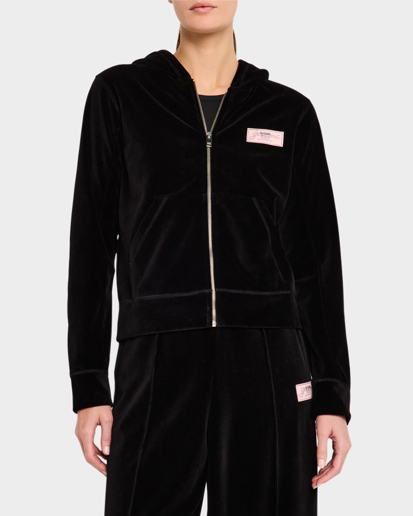 Ganni Heavy Velour Zip Hoodie | Neiman Marcus