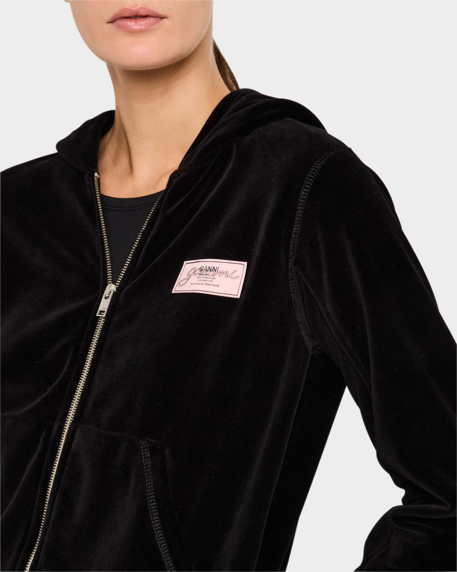 GANNI Women's Heavy Fleece Zip Hoodie in Paloma Melange GANNI