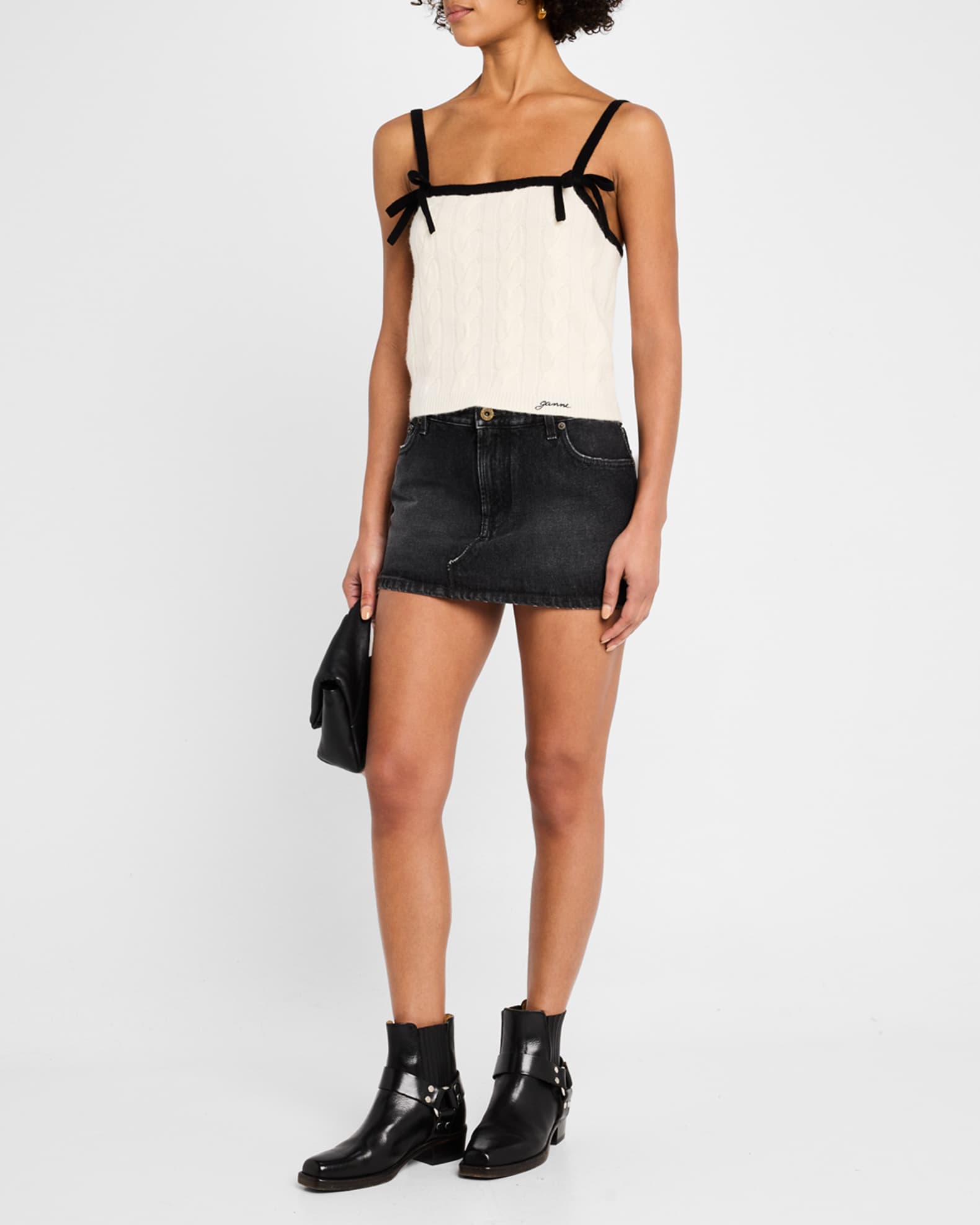 Ganni Cashmere Mix Bow Strap Top | Neiman Marcus