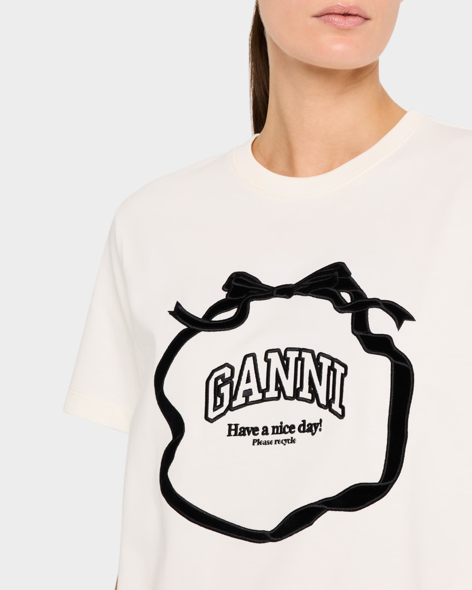 Ganni Heavy Cotton Relaxed Bow T-Shirt | Neiman Marcus