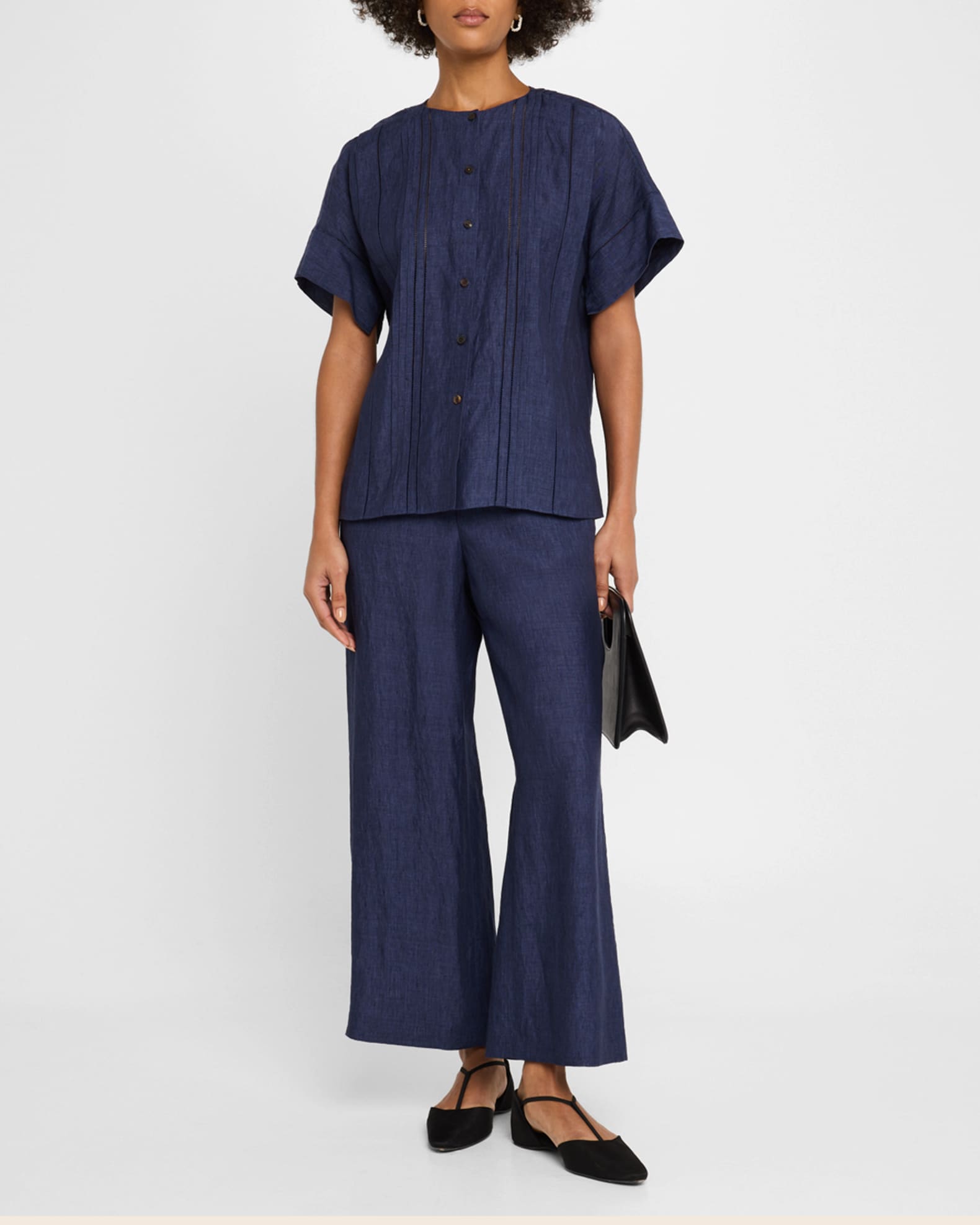 Pintuck Ladder Stitch Linen Blouse 1