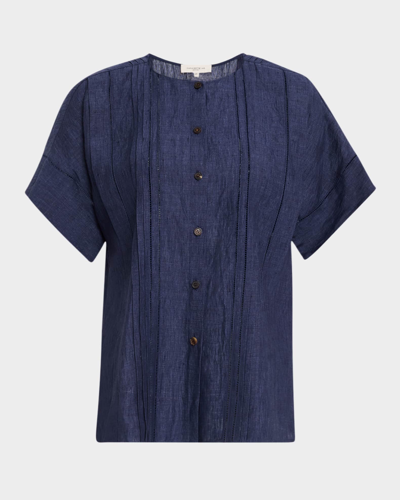 Pintuck Ladder Stitch Linen Blouse 0