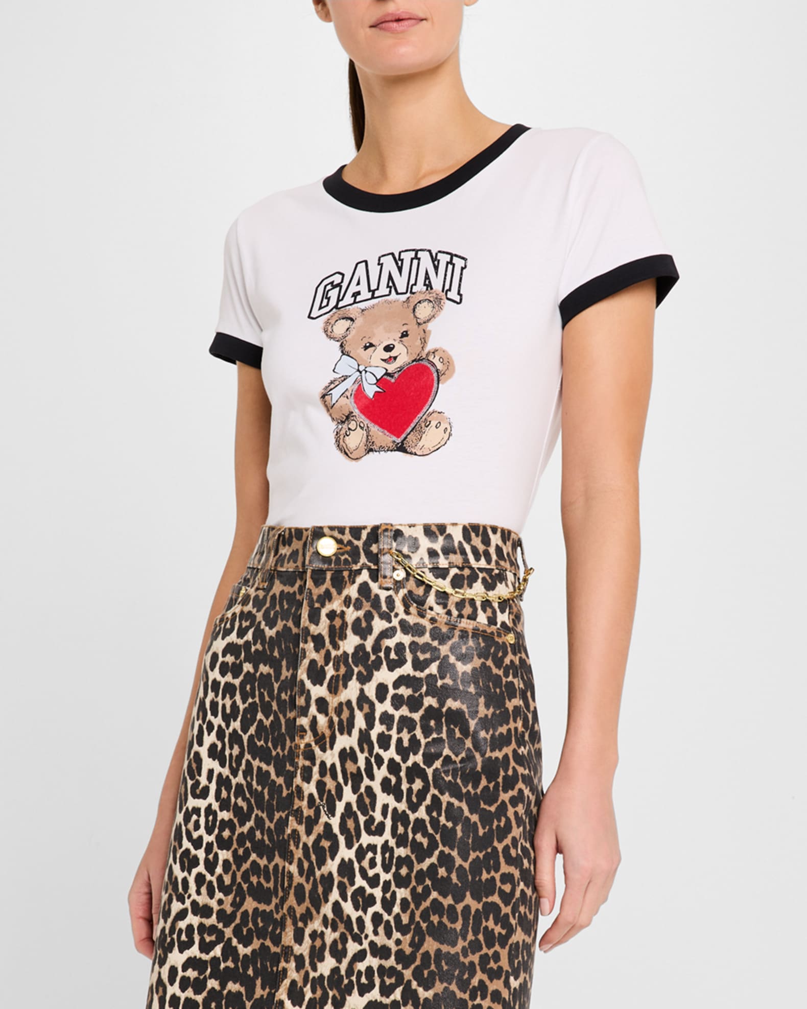 Ganni Basic Jersey Short-Sleeve Bear T-Shirt | Neiman Marcus