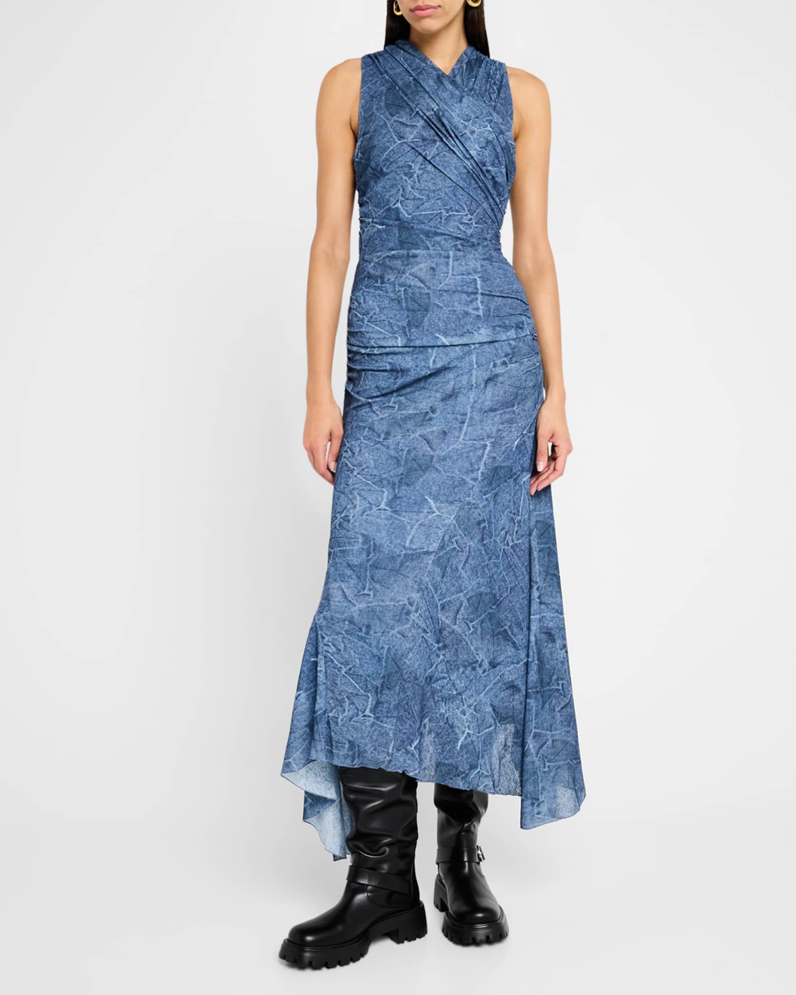 Marl Mesh Ruched Crossover Midi Dress 1