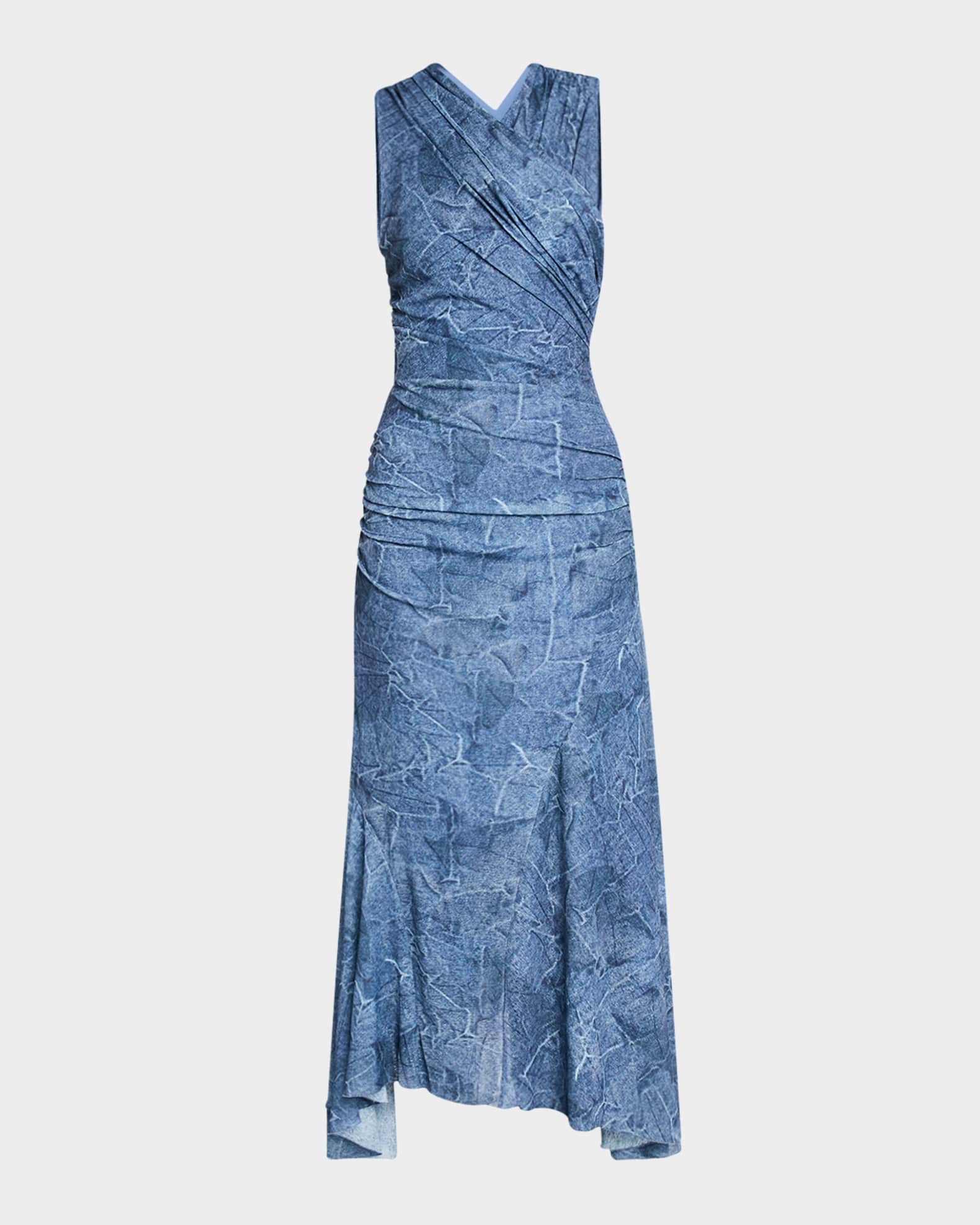Marl Mesh Ruched Crossover Midi Dress 0