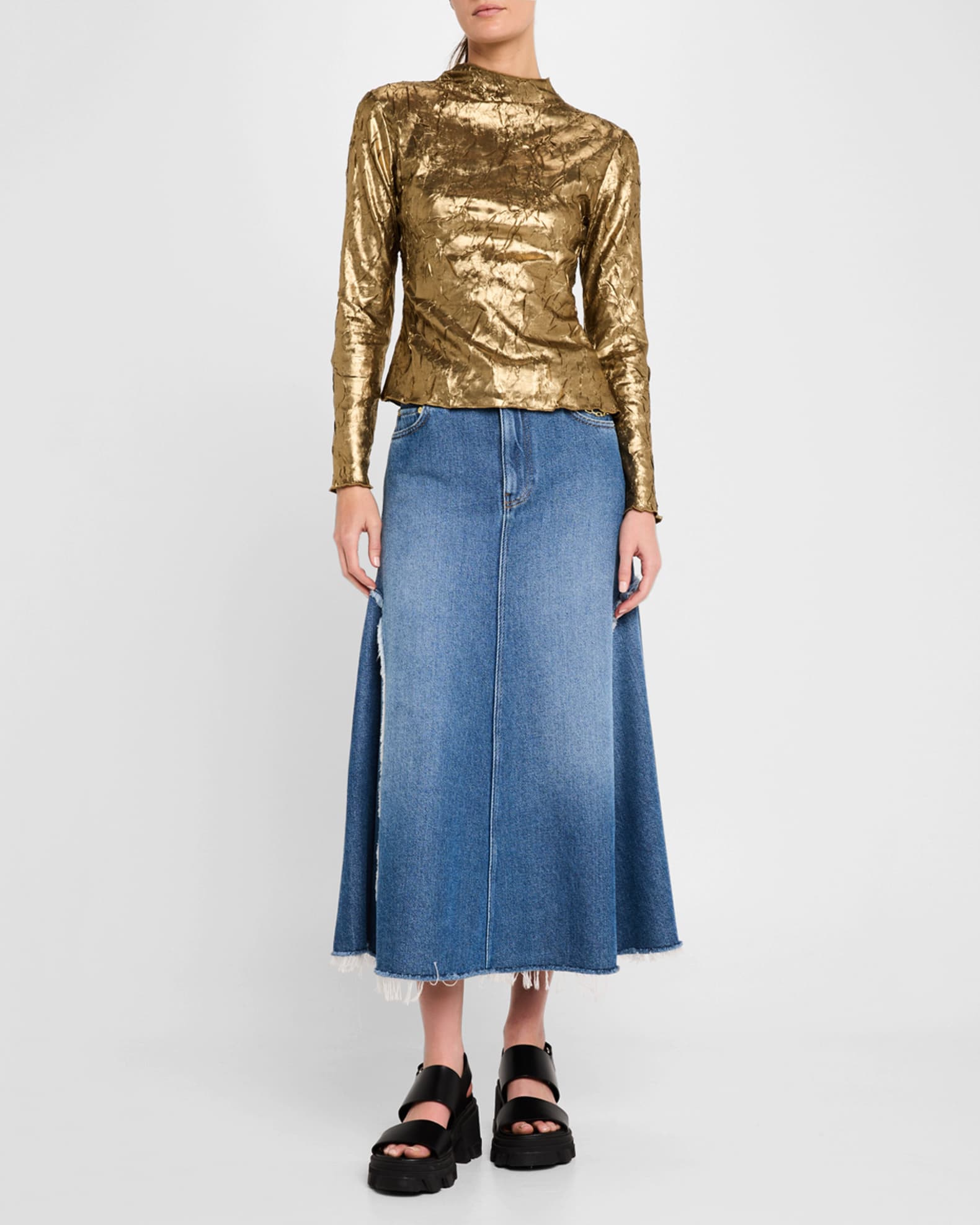 A-Line Denim Midi Skirt 1
