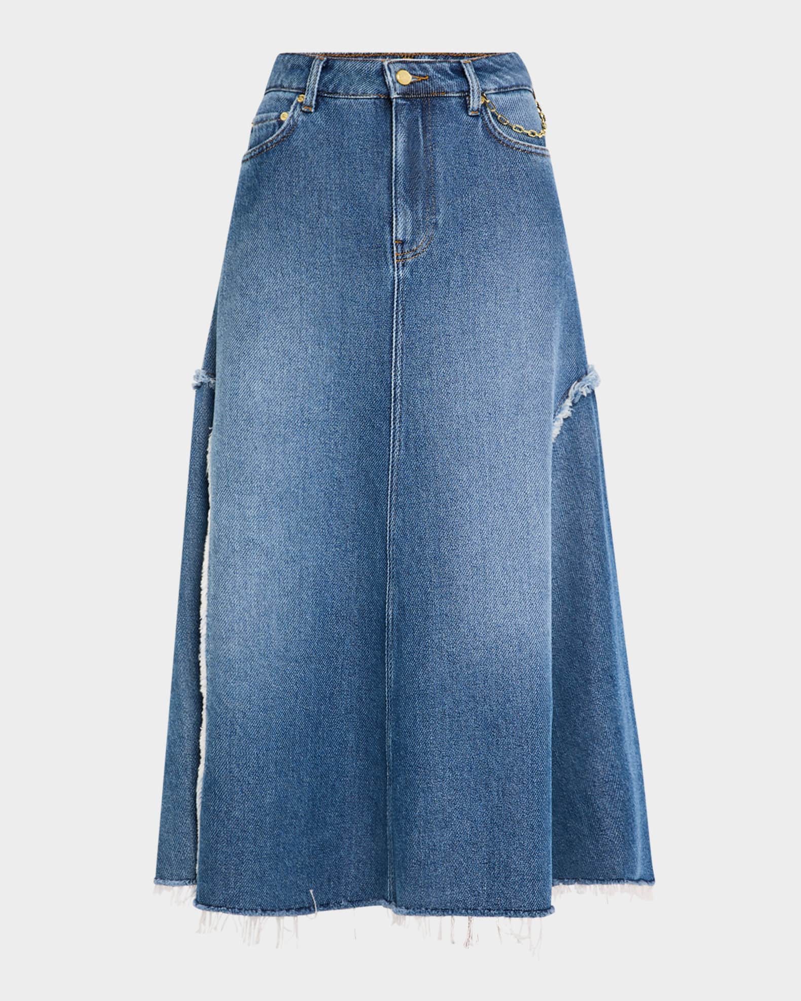 A-Line Denim Midi Skirt 0