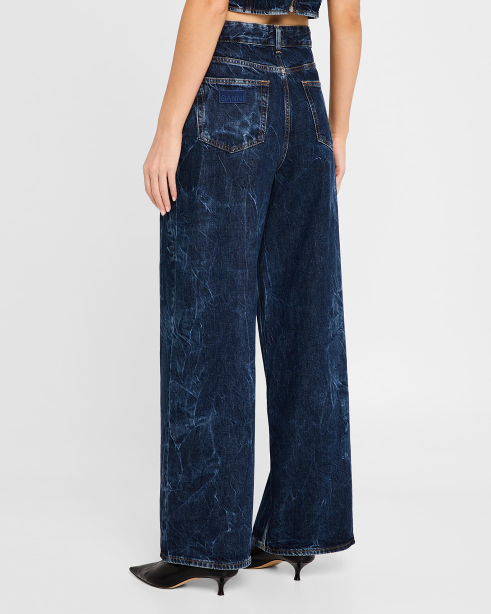 デニム・ジーパン GANNI Woman Jeans Brown J11846508 943 Ganni Crinkled Denim Jeans | Neiman Marcus