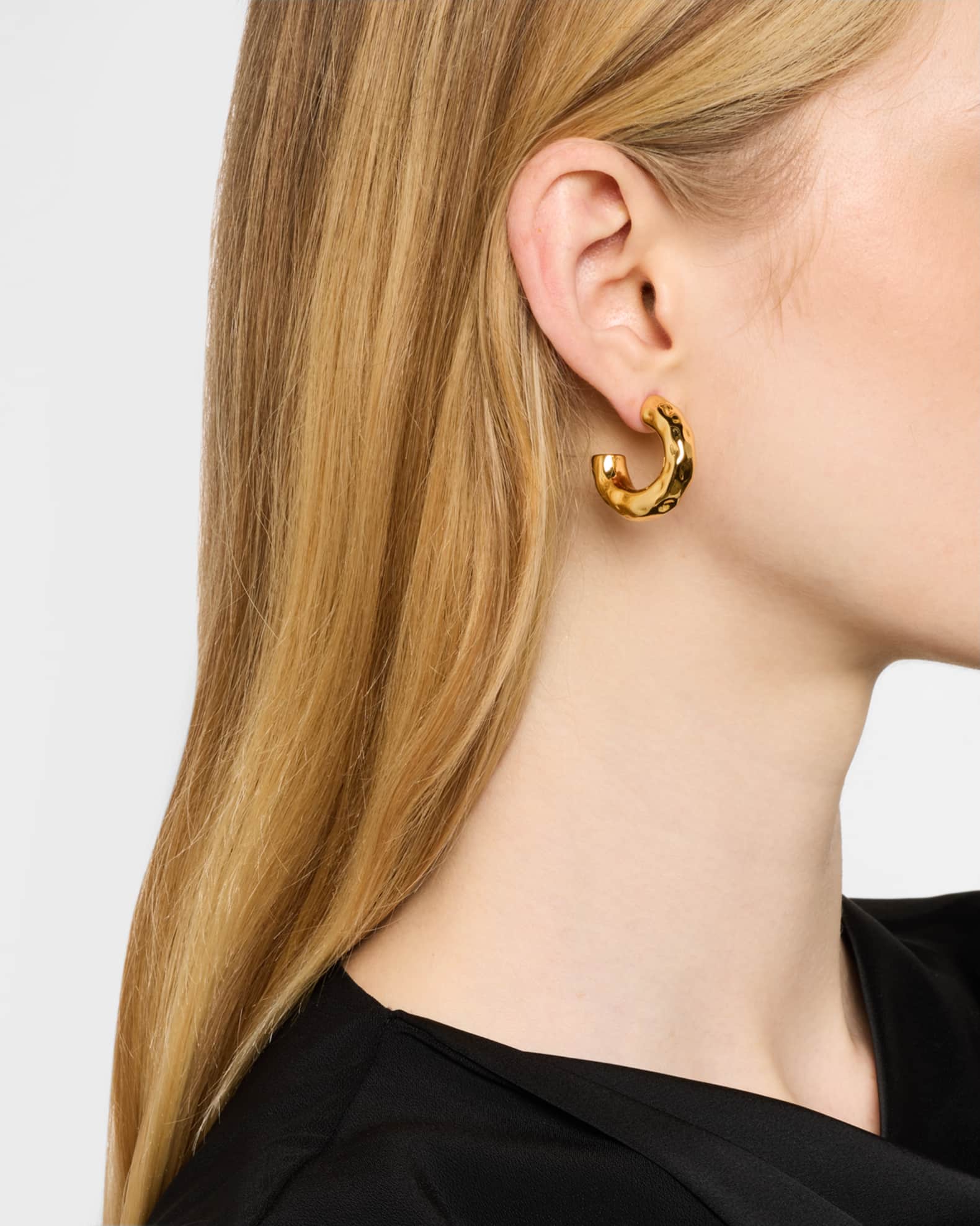 Little Chunky Hammered Huggie Hoop Earrings 1