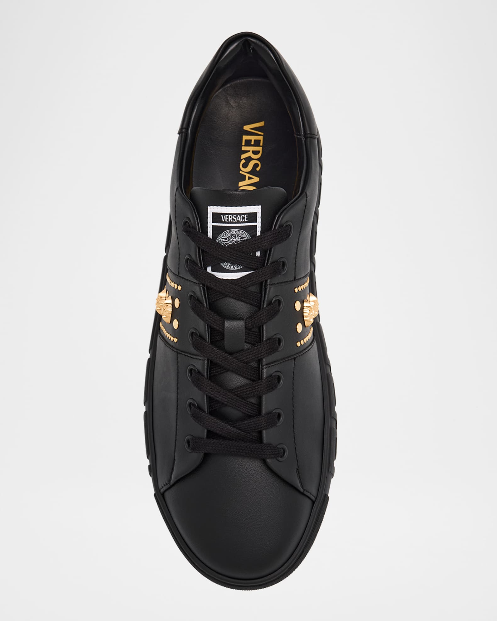 スニーカー Versace Greca Leather Sneakers Greca Sneakers Black | VERSACE US