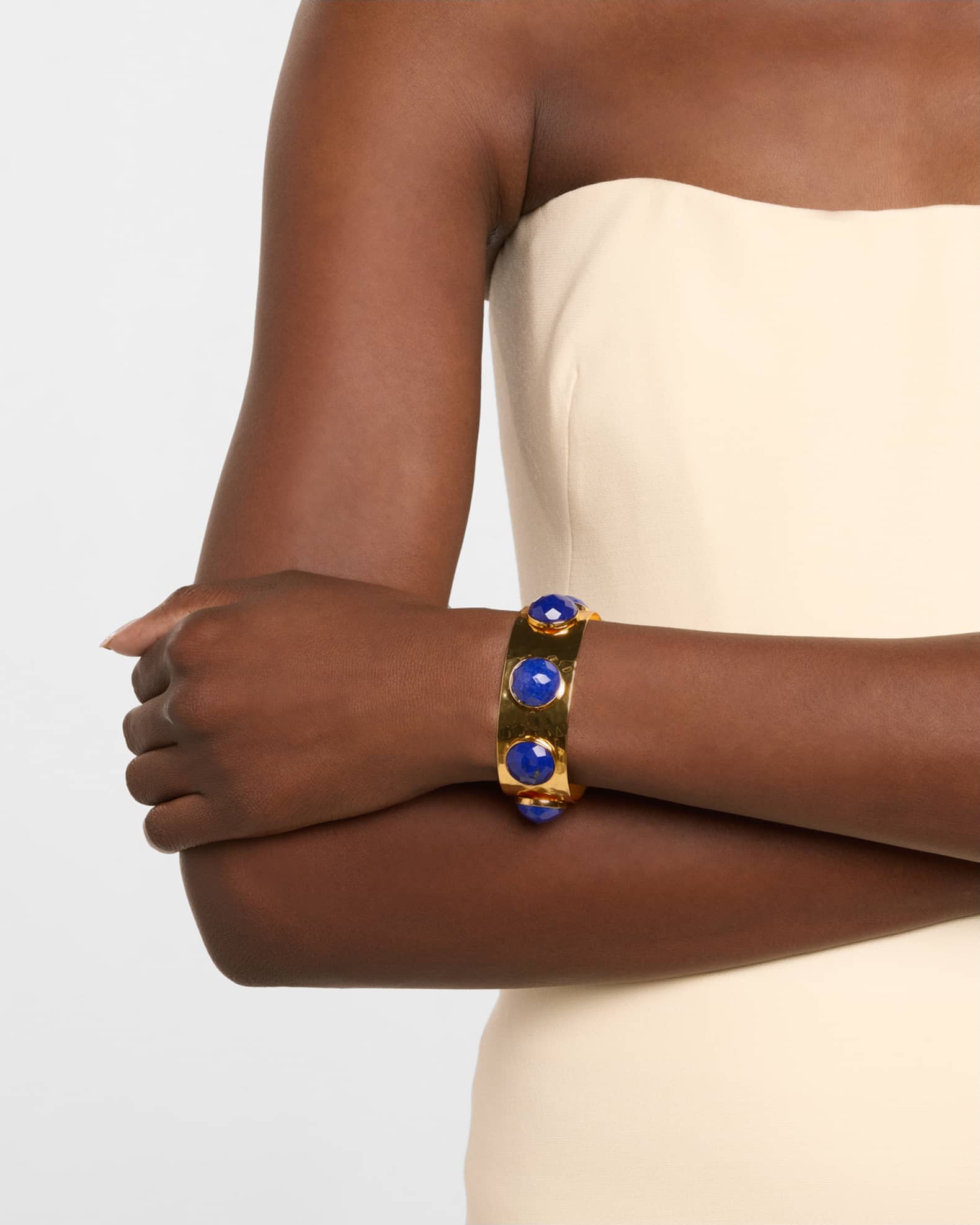 Lapis Hammered Gold Cuff 1