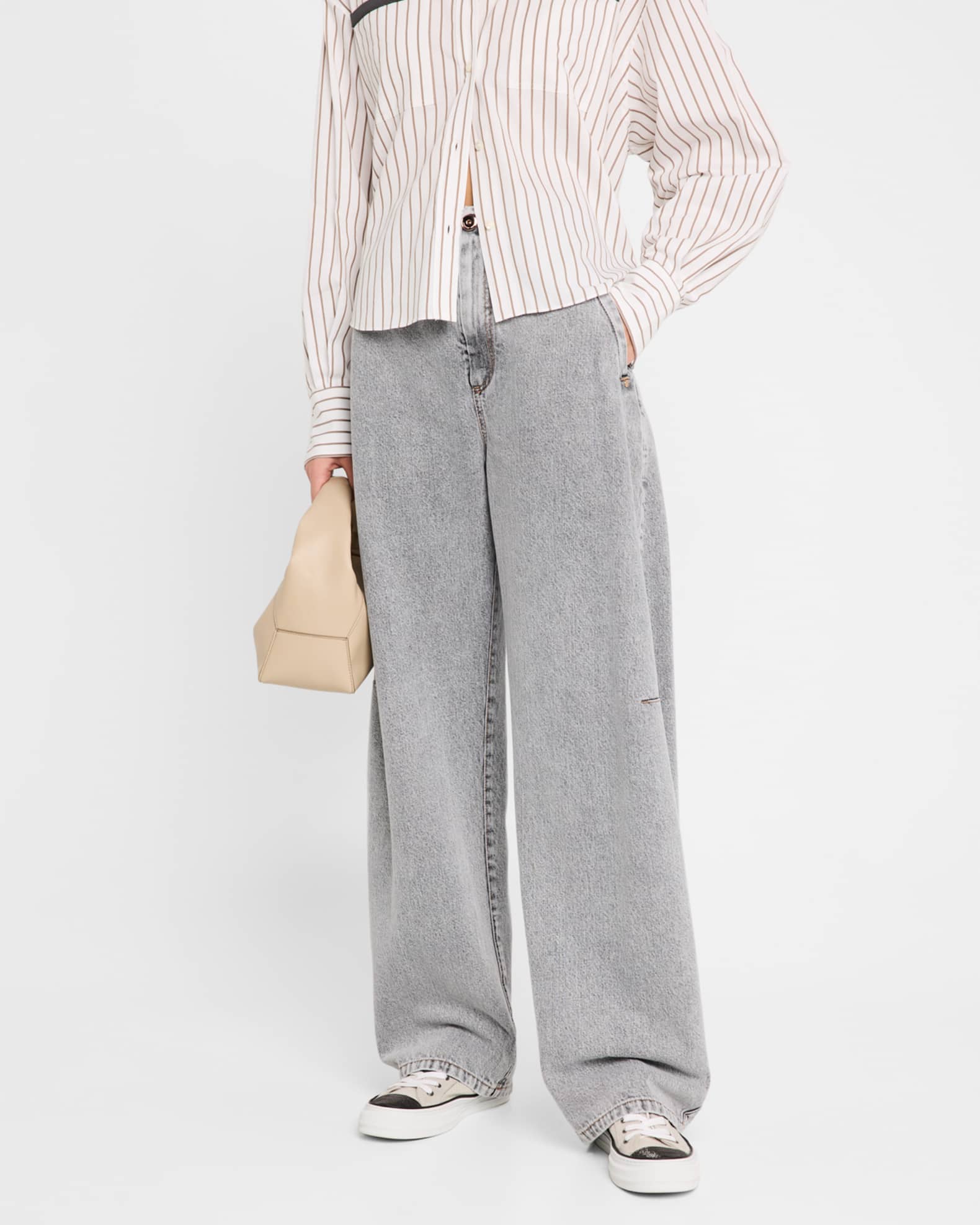 Brunello Cucinelli Denim Curve Pants, Grey | Neiman Marcus