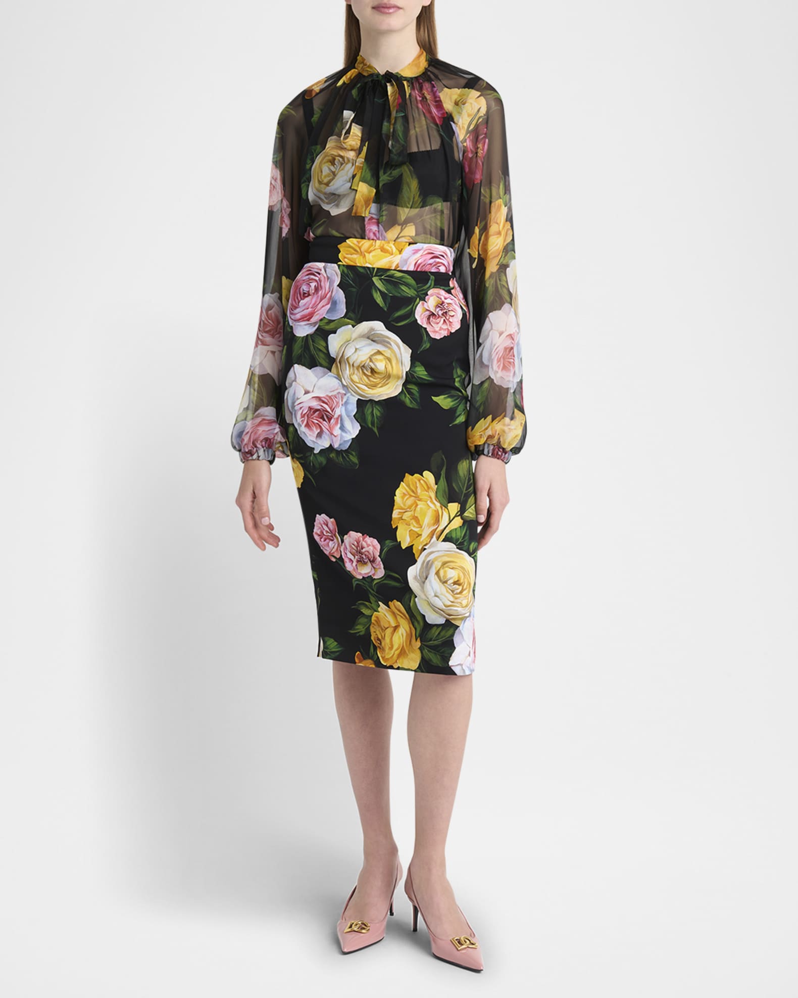 Floral Charmeuse Midi Skirt 1
